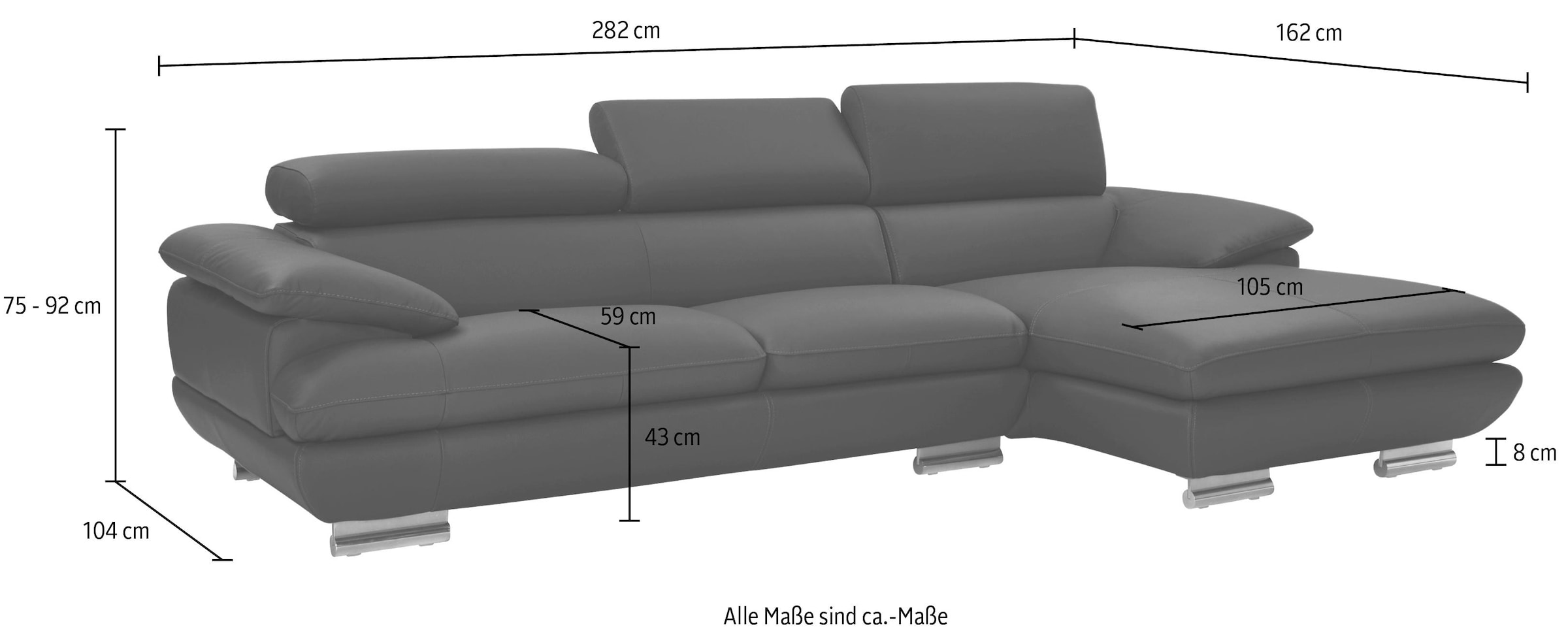 CALIA ITALIA Ecksofa »Magic, ein italienisches Sofa zum Träumen, erstklassiger Sitzkomfort«, mit verstellbaren Kopfteilen, in 2 Lederqualitäten