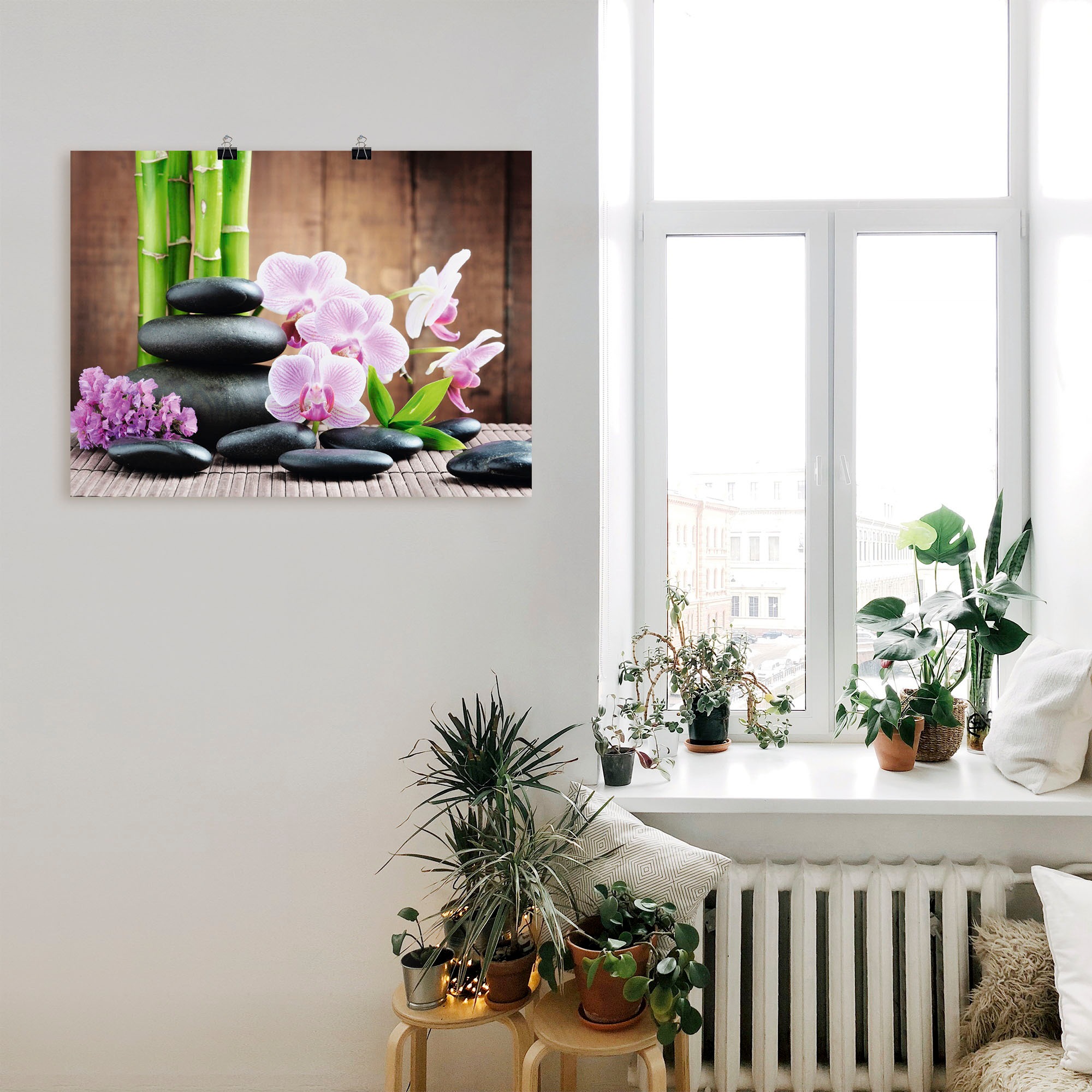 Wandbild ARTLAND "Spa Konzept Zen Steinen Orchideen", pink (farbe bild(er): pink), B:40cm H:30cm, Bilder, als Leinwandbild, Poster in verschied. Größen 2