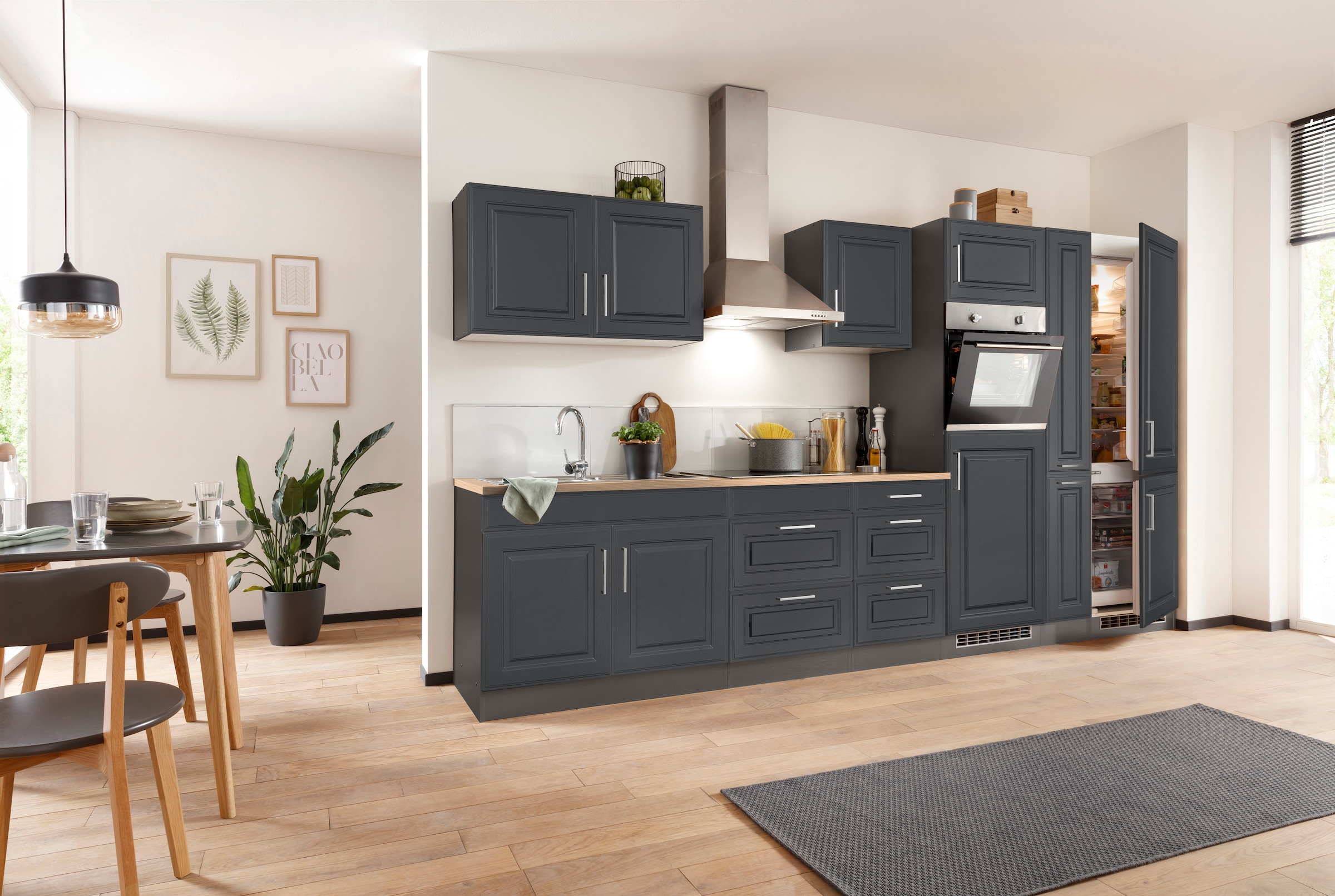 HELD MÖBEL Küchenzeile »Stockholm«, Breite 360 cm, mit hochwertigen MDF Fronten im Landhaus-Stil