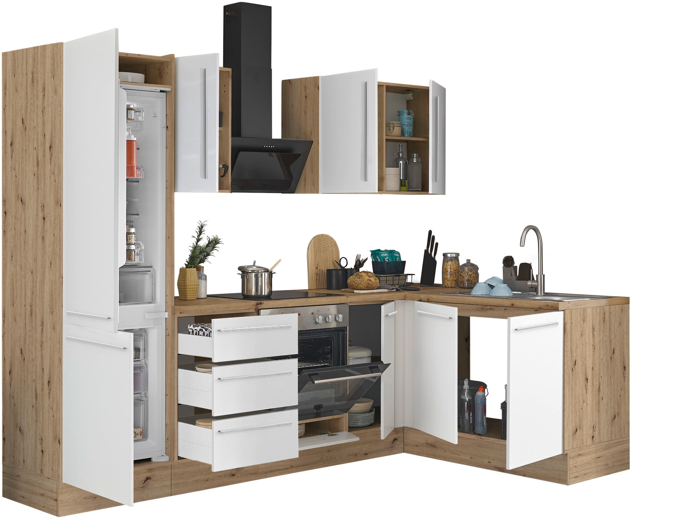 KOCHSTATION Winkelküche »Florida, Stellbreite 270x165 cm« wahlweise mit E-Geräten, mit Softclose für Türen und Schubkästen