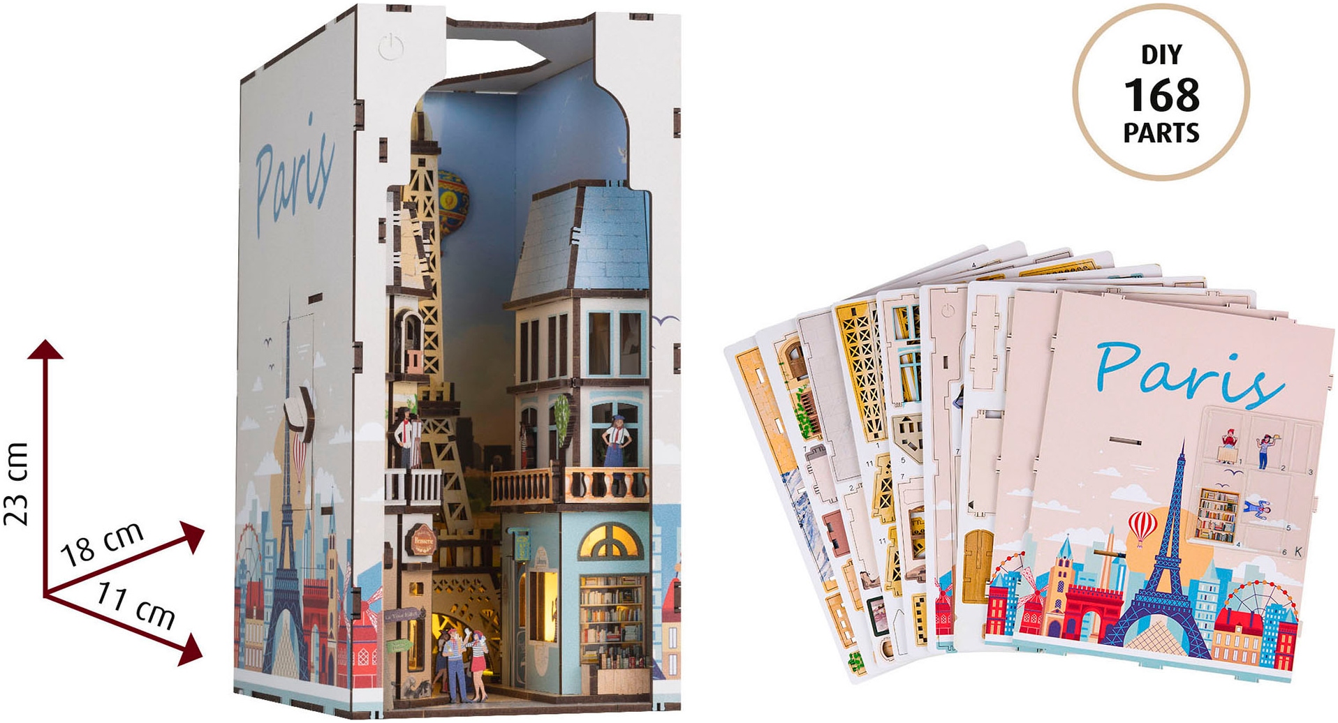 Revell® 3D-Puzzle »Book Nook, Tiny Adventures Paris«, Buchstütze; mit LED-Beleuchtung