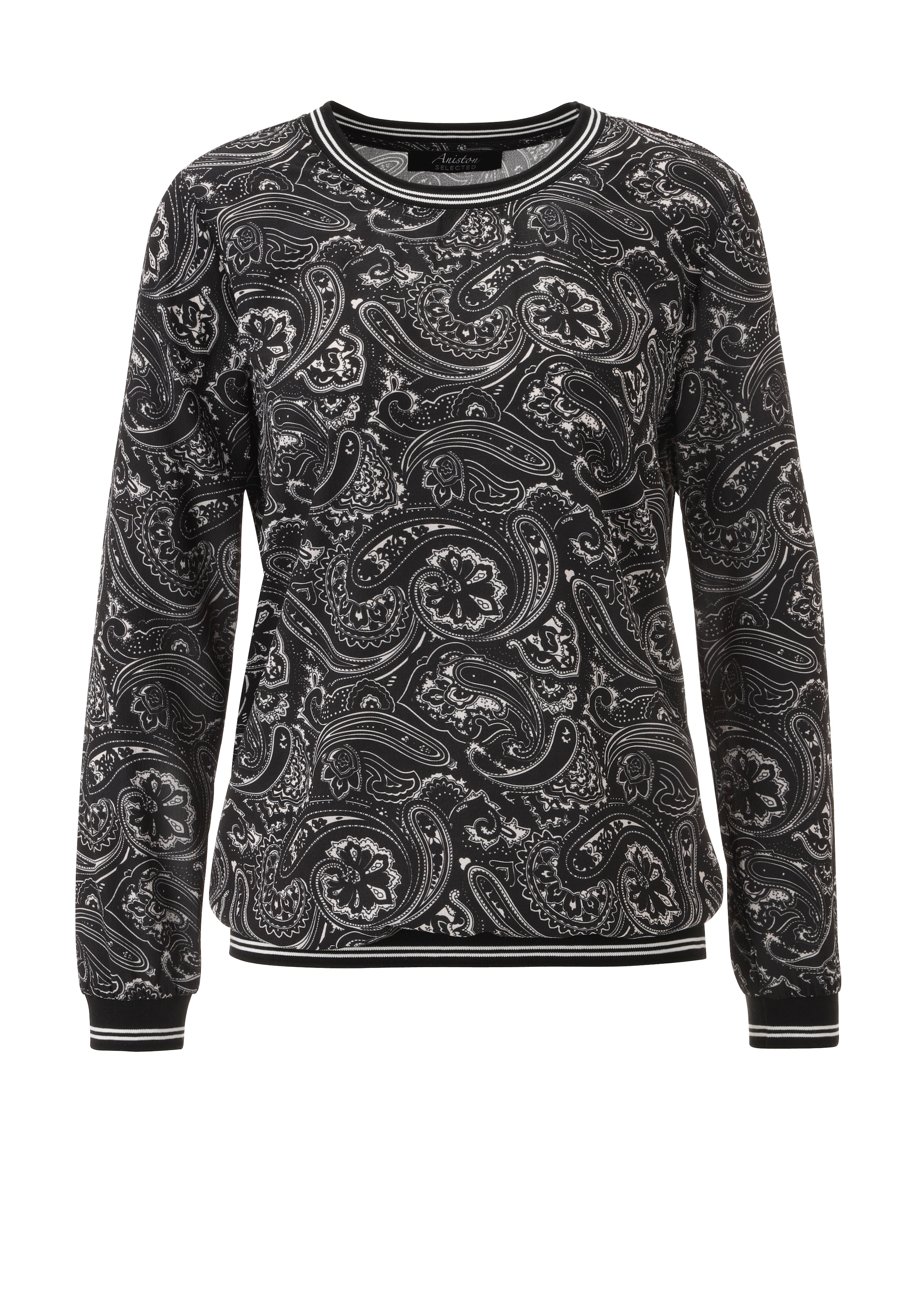 Aniston SELECTED Shirtbluse mit gestreiften Bündchen und Ornamentmuster allover - NEUE KOLLEKTION