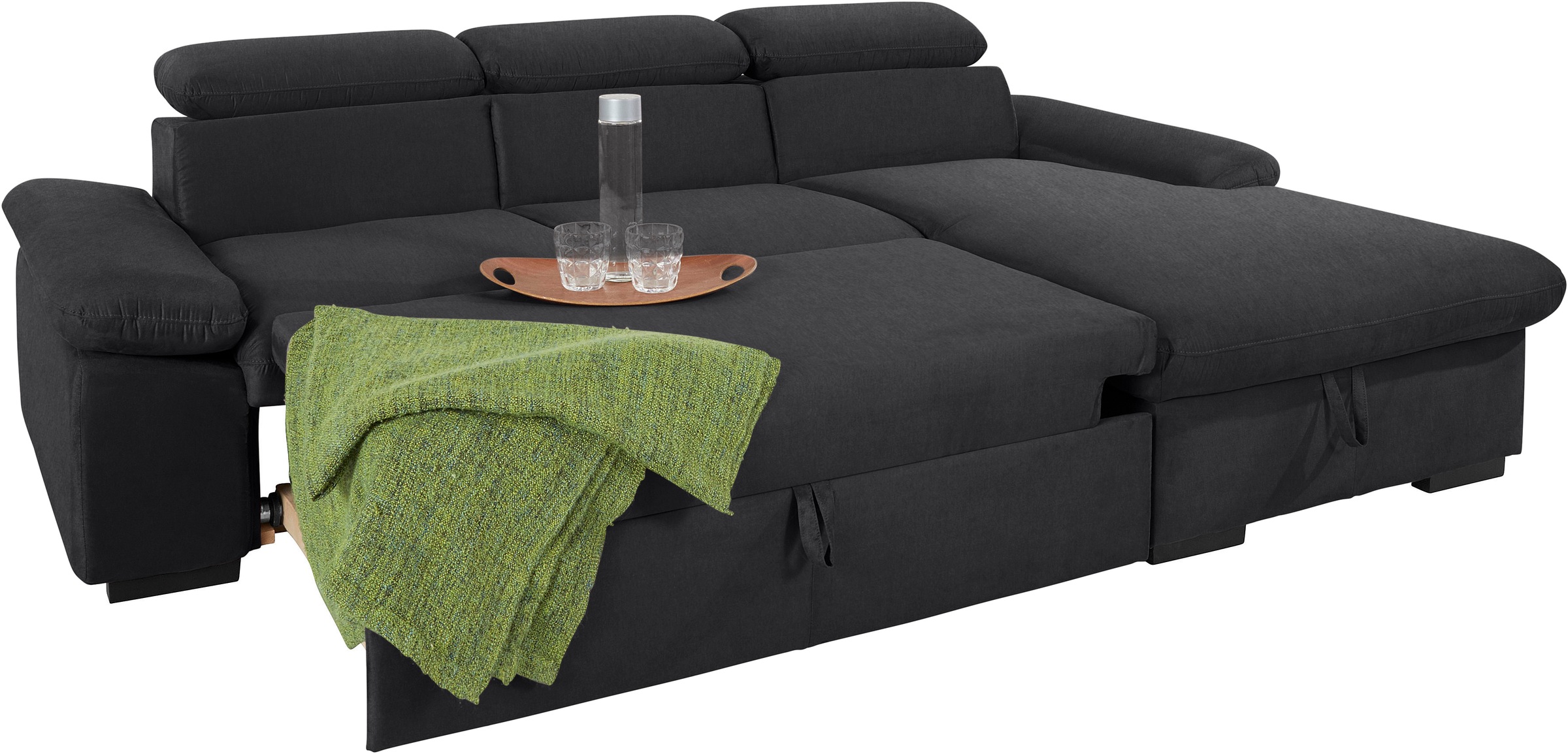 COTTA Ecksofa »Lola L-Form mit Kopfteilfunktion & Hocker«, (Set, mit Hocker), wahlweise mit Bettfunktion, Bettkasten & Armteilverstellung