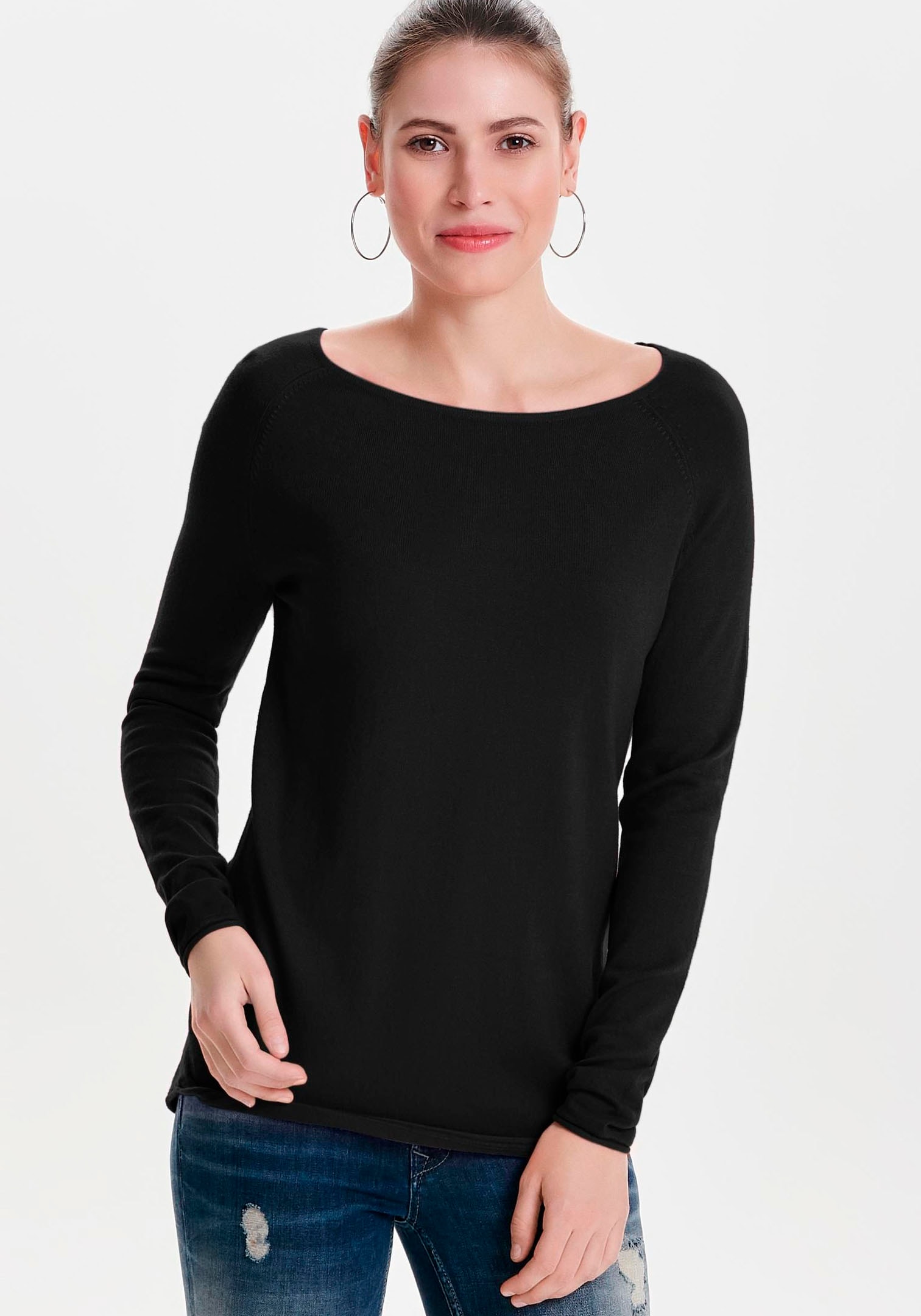 ONLY Longpullover "ONLMILA LACY L/S LONG PULLOVER KNT NOOS", mit weitem Rundhalsausschnitt