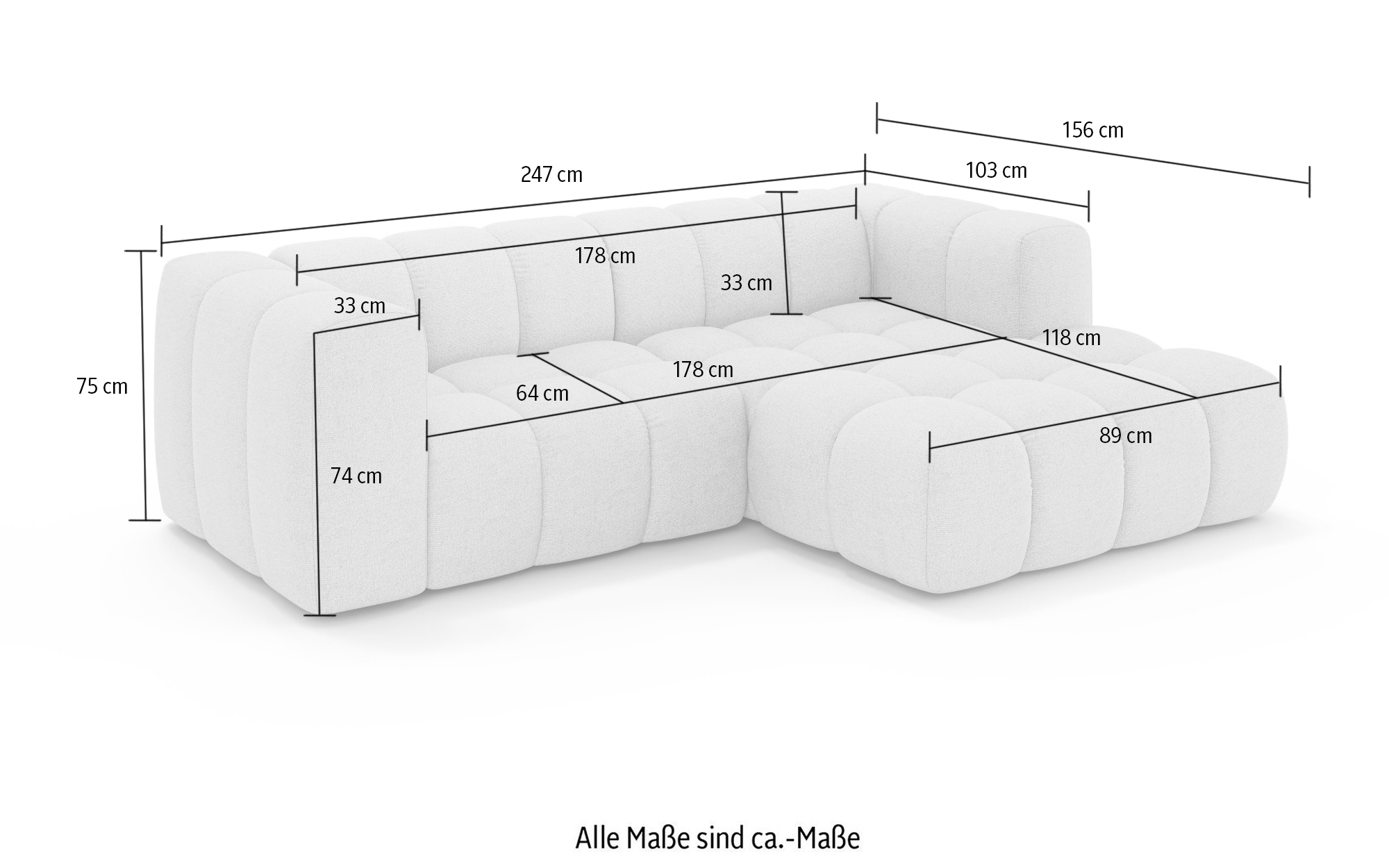 homsy by Ana Johnson Ecksofa »»L« BOUBELLE L-Form, Design-Sofa, Bubble-Optik, Breite 247 cm« hoher Sitzkomfort dank Wellenunterfederung, L Sitztiefe 63 cm