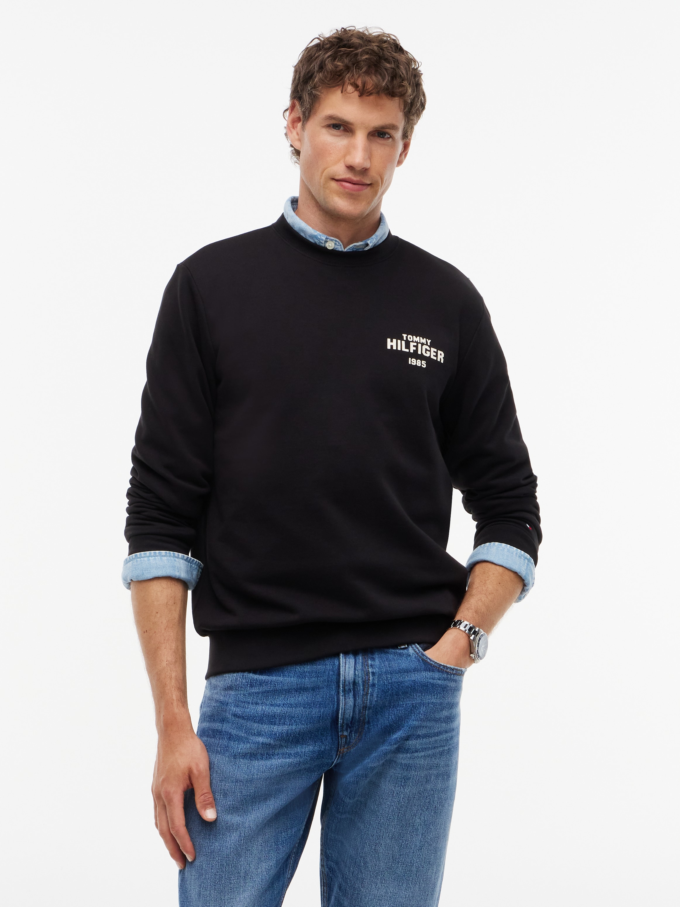 Tommy Hilfiger Sweatshirt "HILFIGER 1985 REF TERRY CREW", aus Baumwoll-Terry, Regular Fit