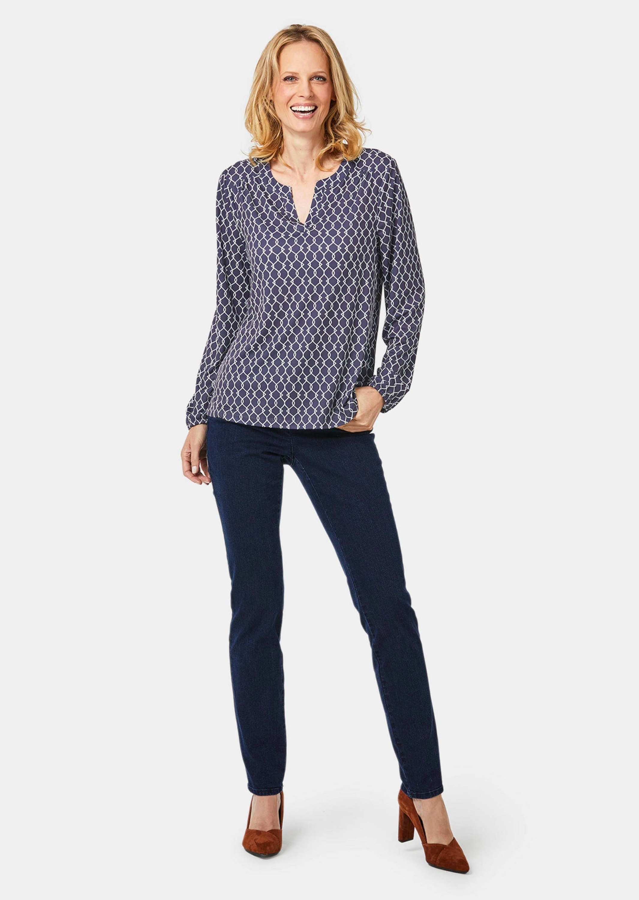 GOLDNER Kurzarmbluse "Kurzgröße Elegantes Blusenshirt mit V-Ausschnitt" günstig online kaufen