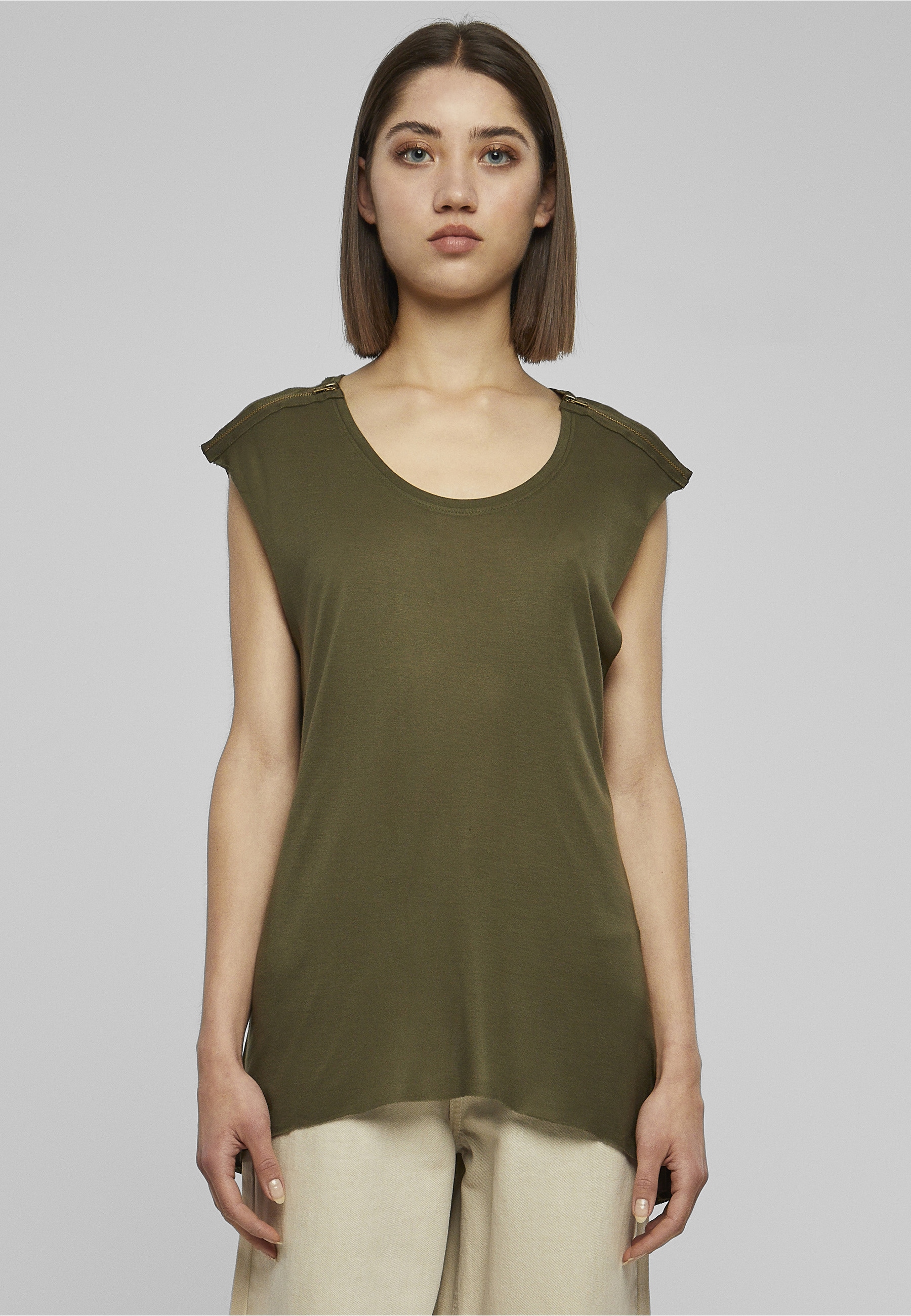 URBAN CLASSICS T-Shirt »Urban Classics Damen Ladies Shoulder Zip HiLo Tee« 1 Stk.