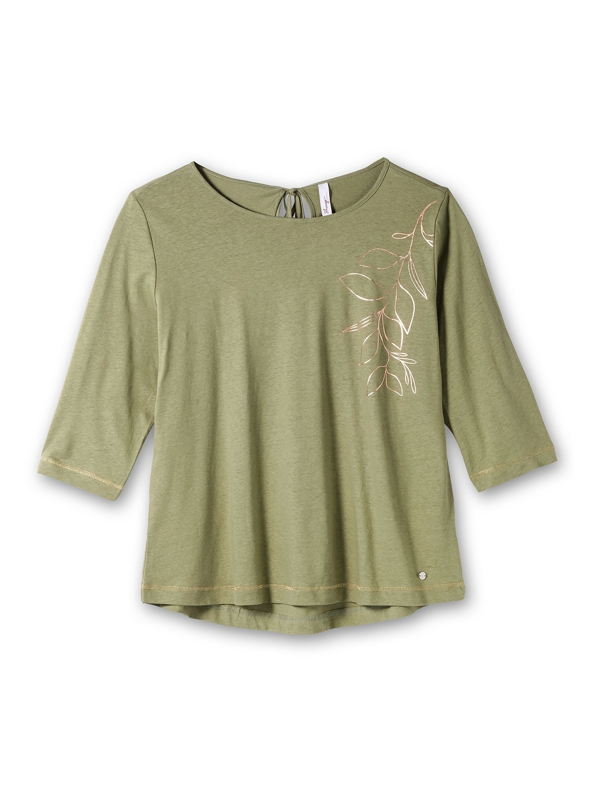 Sheego 3/4-Arm-Shirt »Große Größen«, im Leinen-Mix, mit goldfarbenem Print