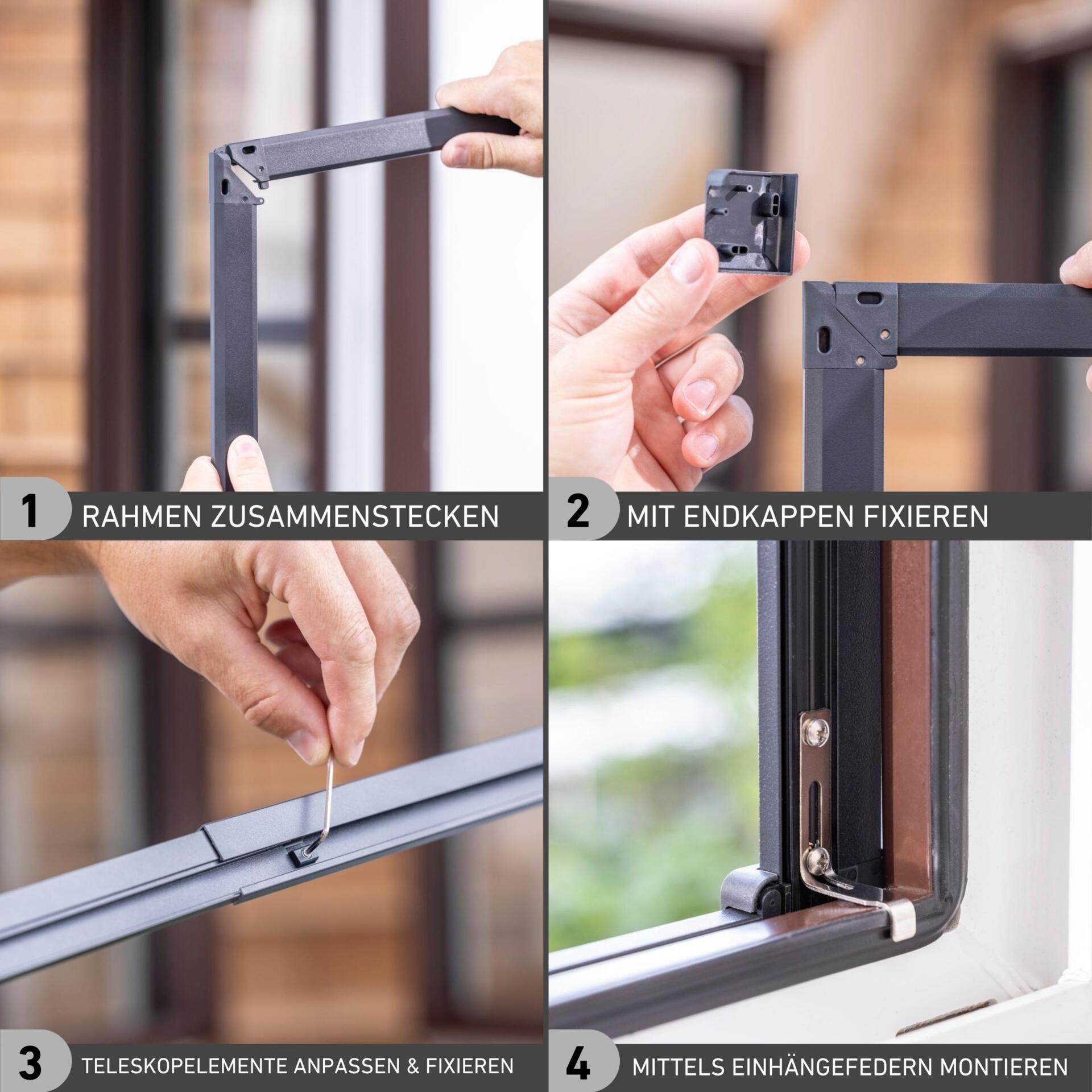 Windhager Insektenschutz-Fensterrahmen »Click & Protect mit Alurahmen, Spannrahmen Fenster teleskopierbar« Fliegengitter in weiß, anthrazit erhältlich, 130x140cm, ohne bohren