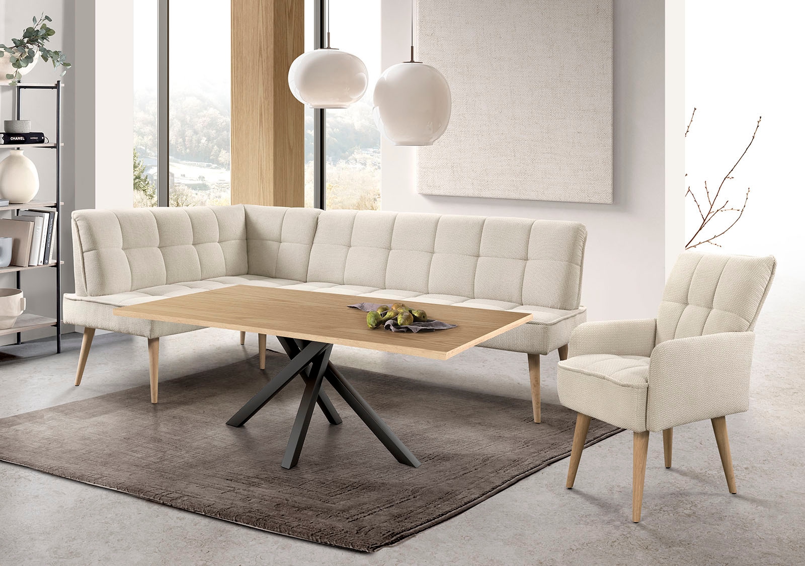 exxpo - sofa fashion Eckbank "Latte" moderne Sitz- und Rückensteppung, bequem und elegant, hoher Holzfuß