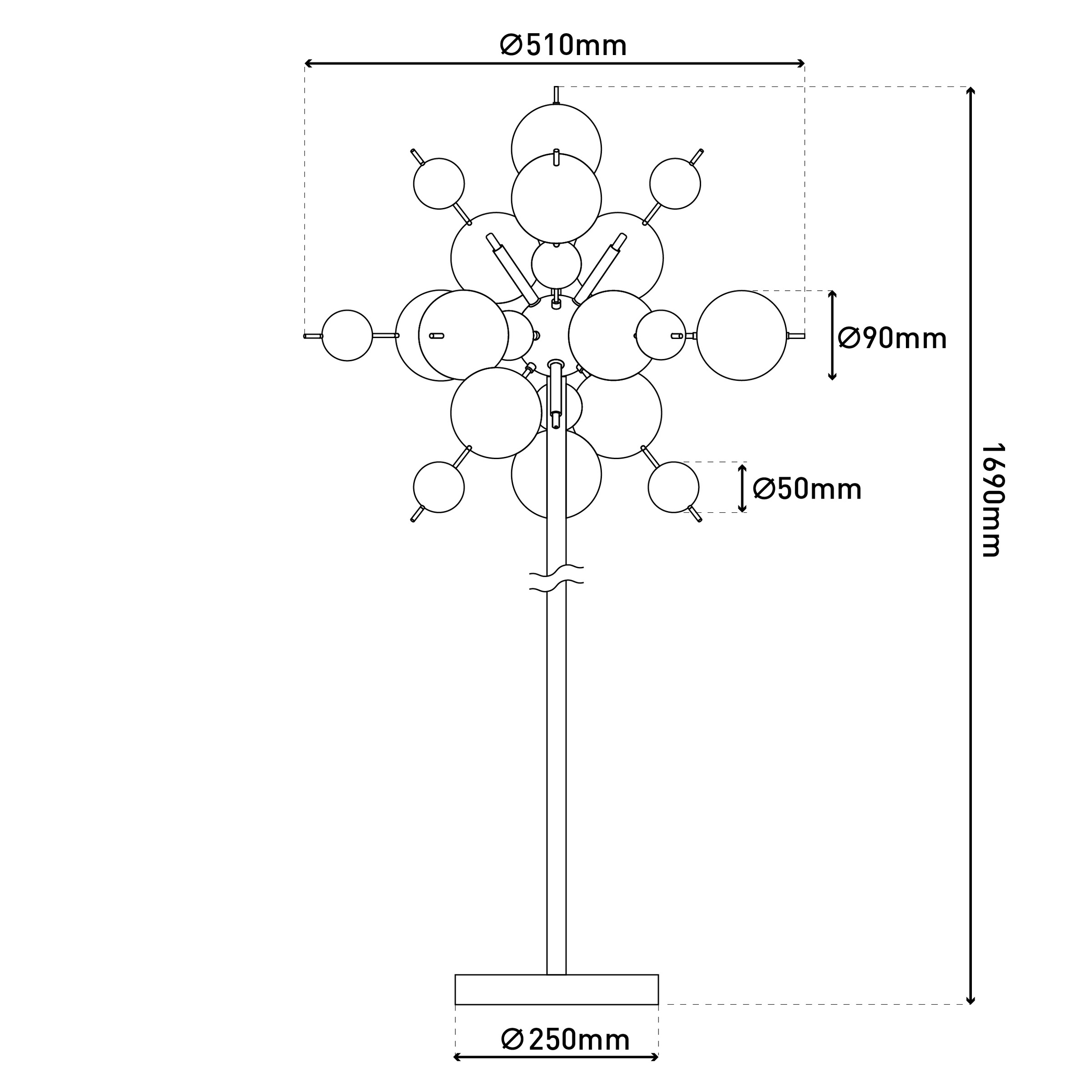 näve Stehlampe »Explosion« G9 1 Stk. chrom, exkl. 6x G9, pastellfarbene Gläser in 9cm und 5cm, H: 169cm