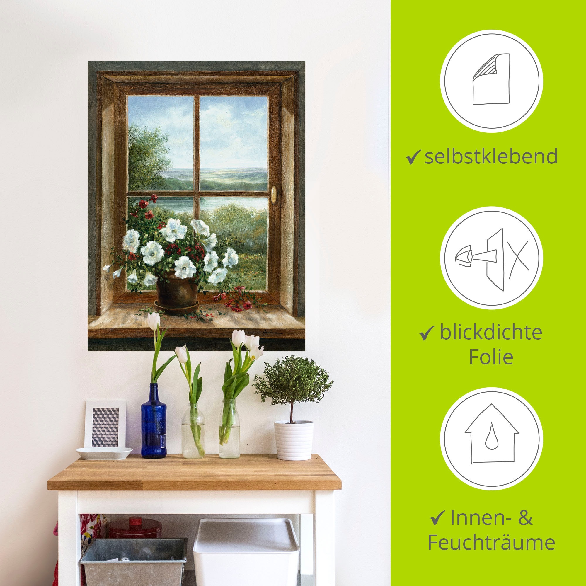Artland Wandbild »Blumen am Fenster«, Arrangements, (1 St.), als Alubild, Outdoorbild, Leinwandbild, Poster, Wandaufkleber