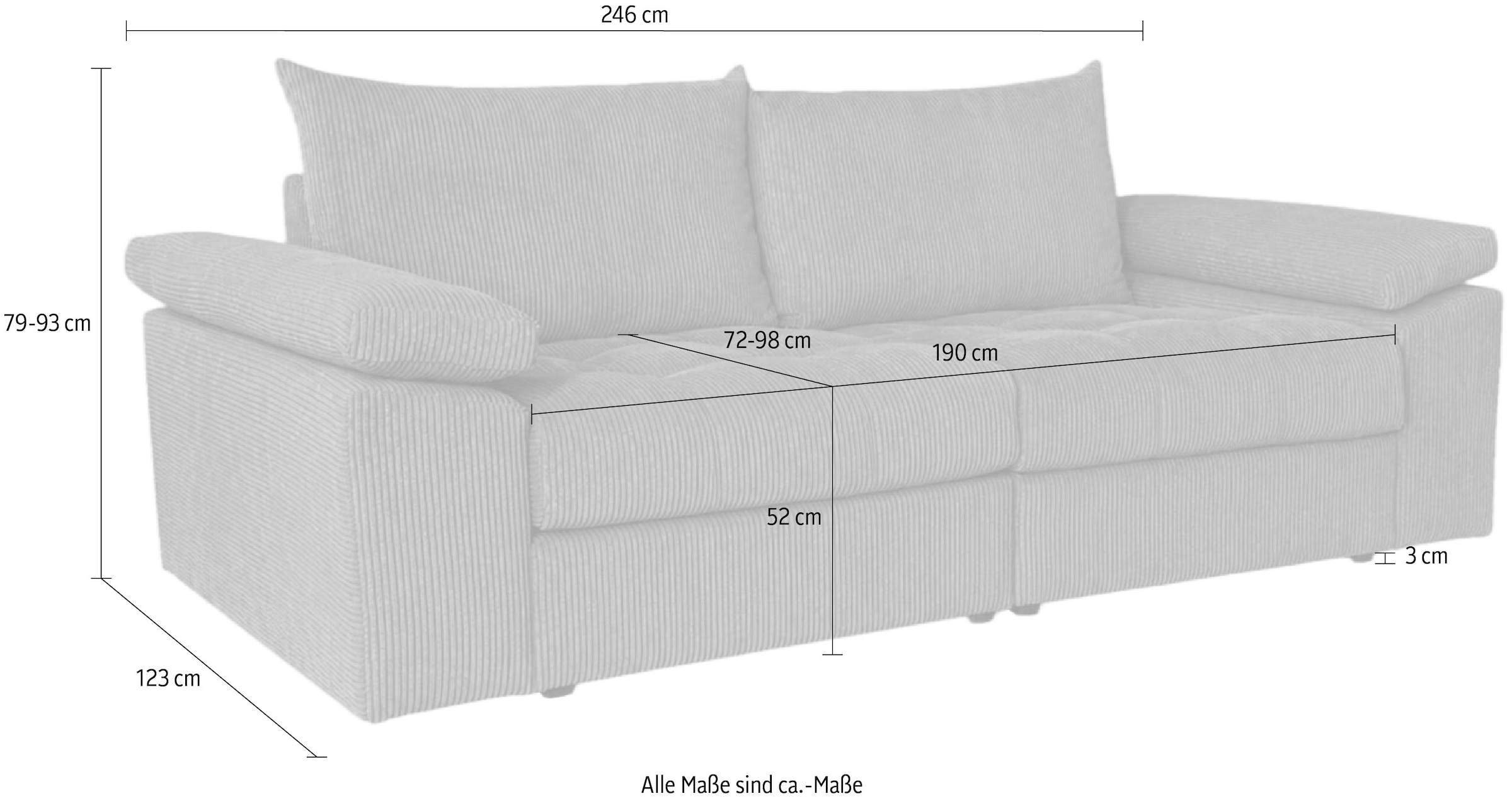 OTTO home Big-Sofa »Soft&Cosy Pik XL, B: 246 cm, Mega Sofa in Cord« Lounge-Komfort mit edler Sitzsteppung, Federkern
