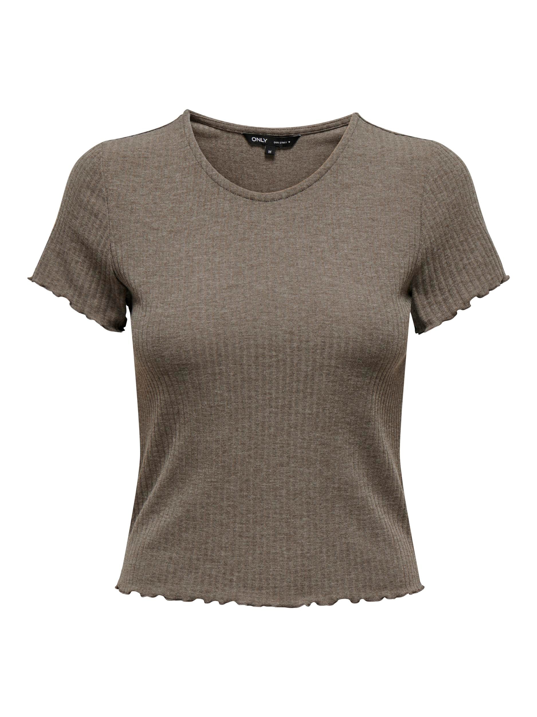 ONLY Rundhalsshirt "ONLEMMA – Kurzarmshirt mit gewelltem Abschluss", Rundha günstig online kaufen