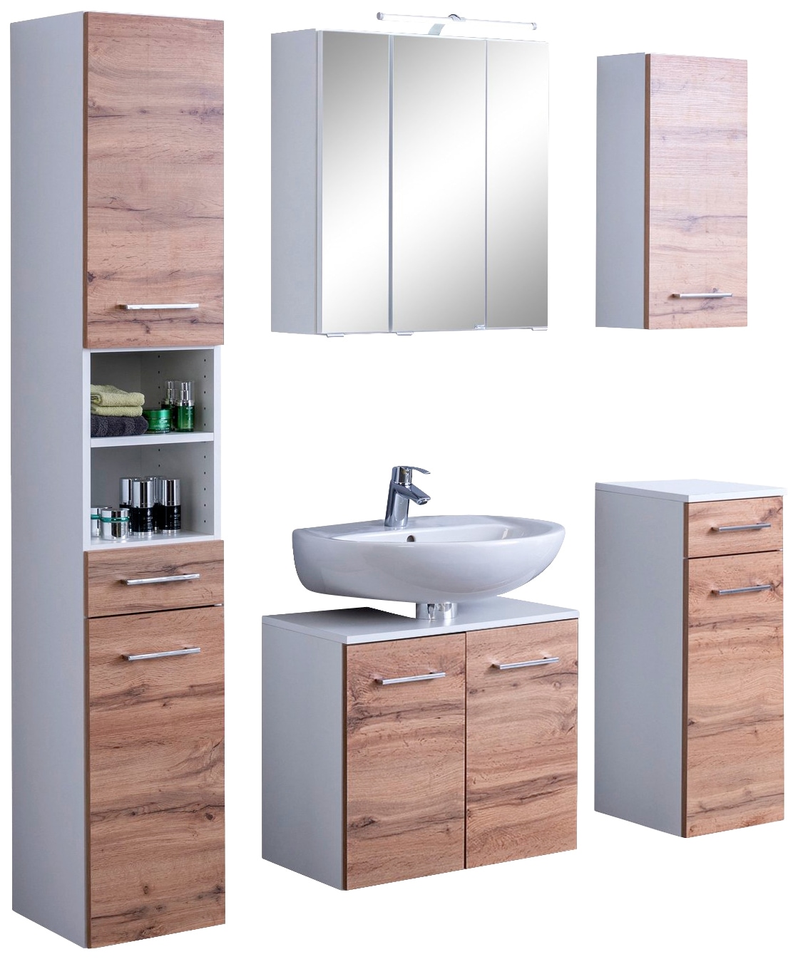 welltime Badmöbel-Set "Avignon" 5 Stk. tlg. mit 3D-Spiegelschrank mit LED-A günstig online kaufen