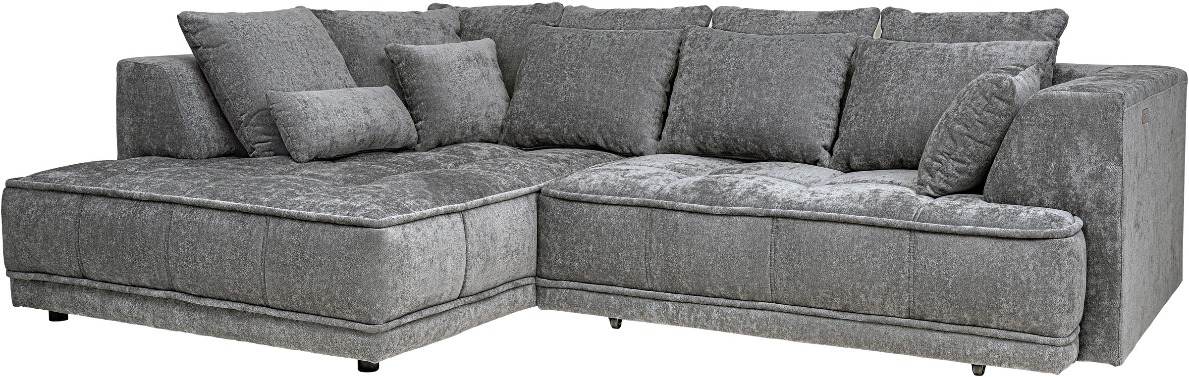 WERK2 Ecksofa »Tiga, Komfortsofa mit elekt. Auszugsfunktion, bequem, L-Form« Pure Wohlfühlgarantie: Ausziehbare Sitztiefe, XXL-Ottomane & Kissen.