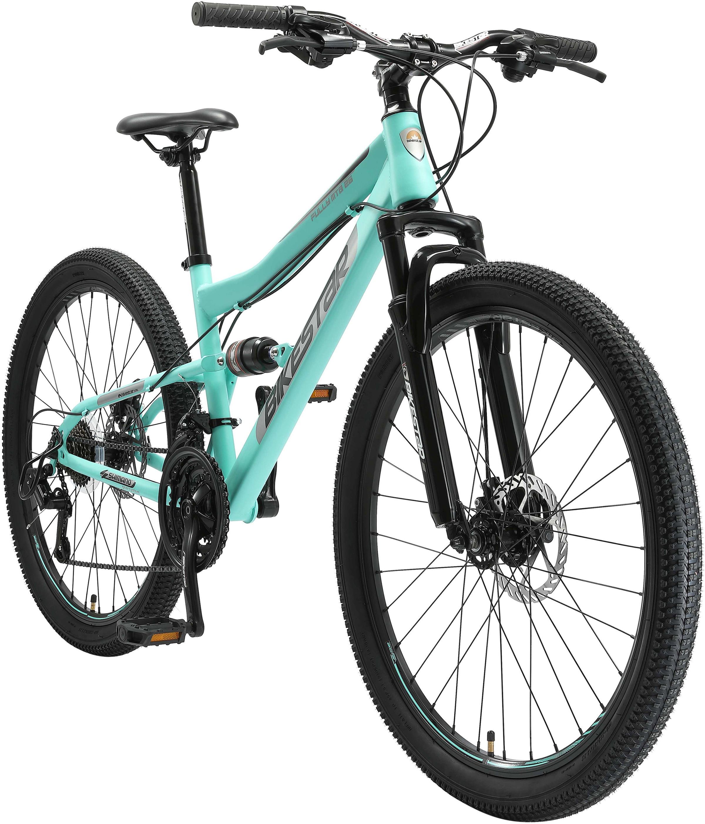 Bikestar Mountainbike, 21 Gang, Shimano, RD-TY300 Schaltwerk, Kettenschaltung, für Damen und Herren, Kettenschaltung