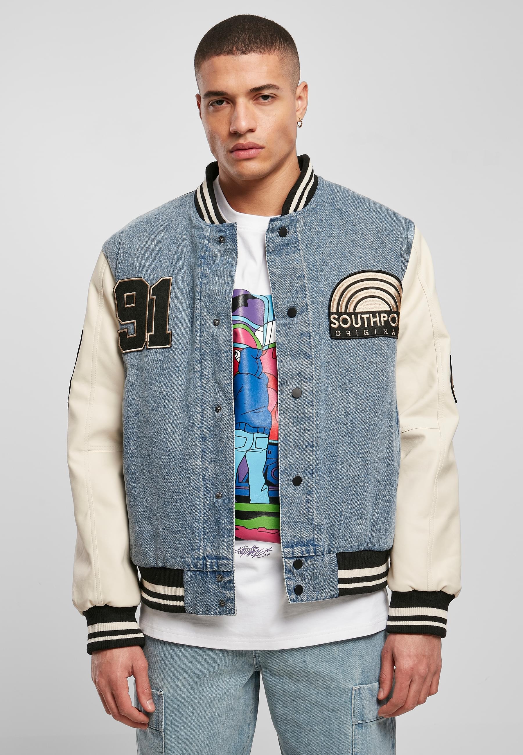 Southpole Collegejacke »Southpole Herren Southpole Denim College Jacket«, (1 St.), ohne Kapuze