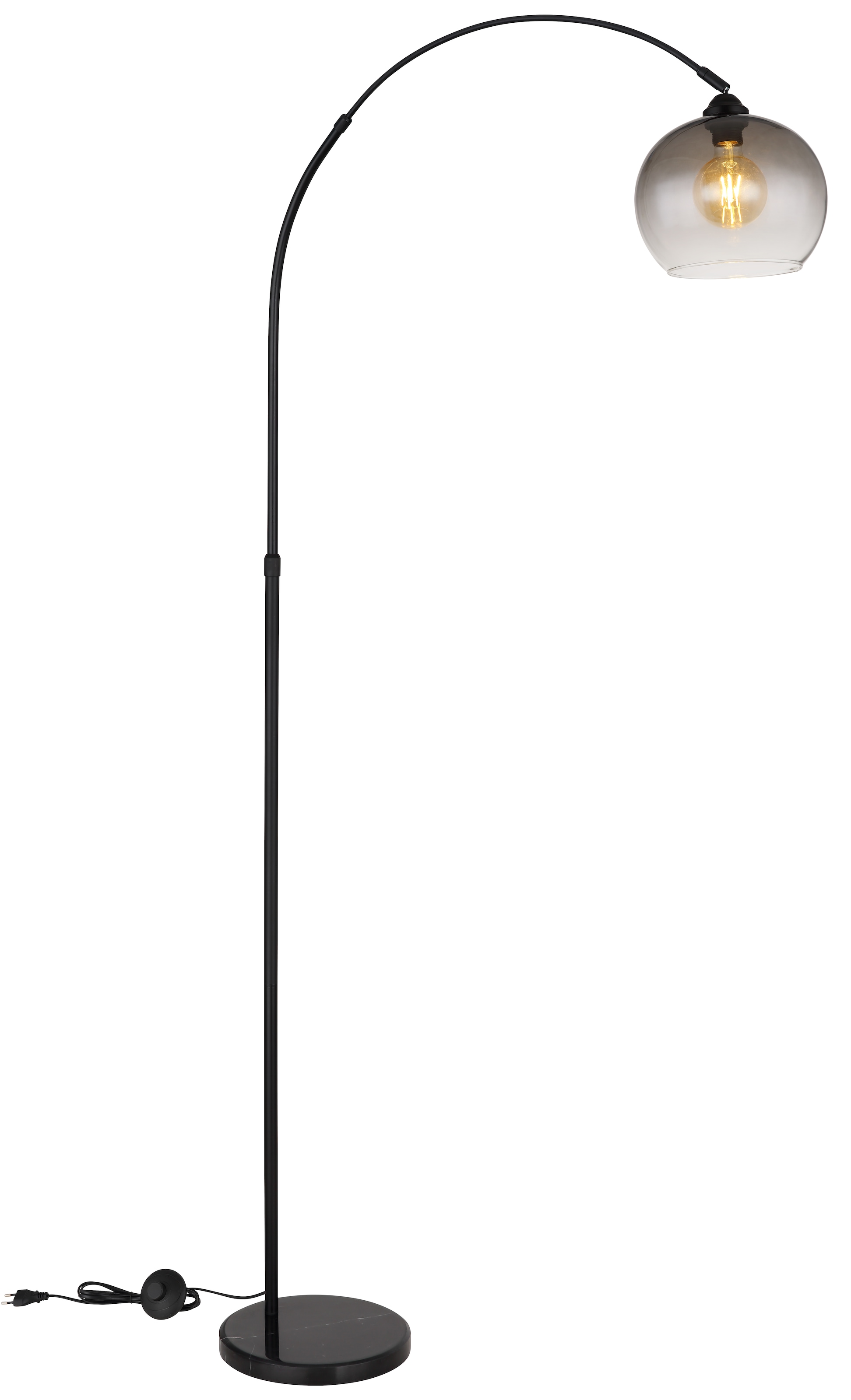 GLOBO LIGHTING Stehlampe »NEWCASTLE« E27 1 Stk. Stehleuchte Schwarz/Marmor, Rauchglas, höhenverstellbar, E27