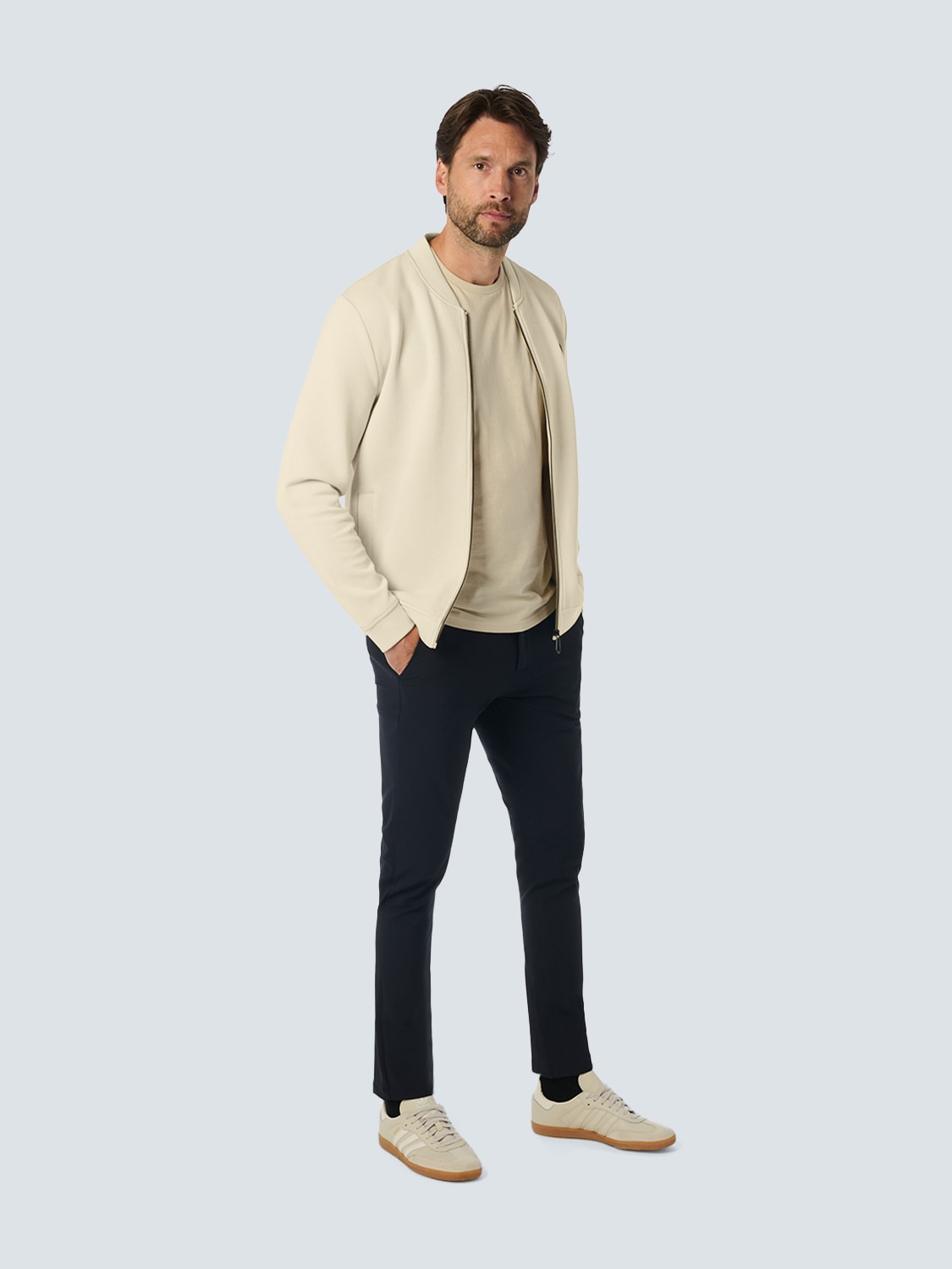 NO EXCESS Sweater »No Excess Stylische Weste mit Bomberkragen und Piqué-Material«