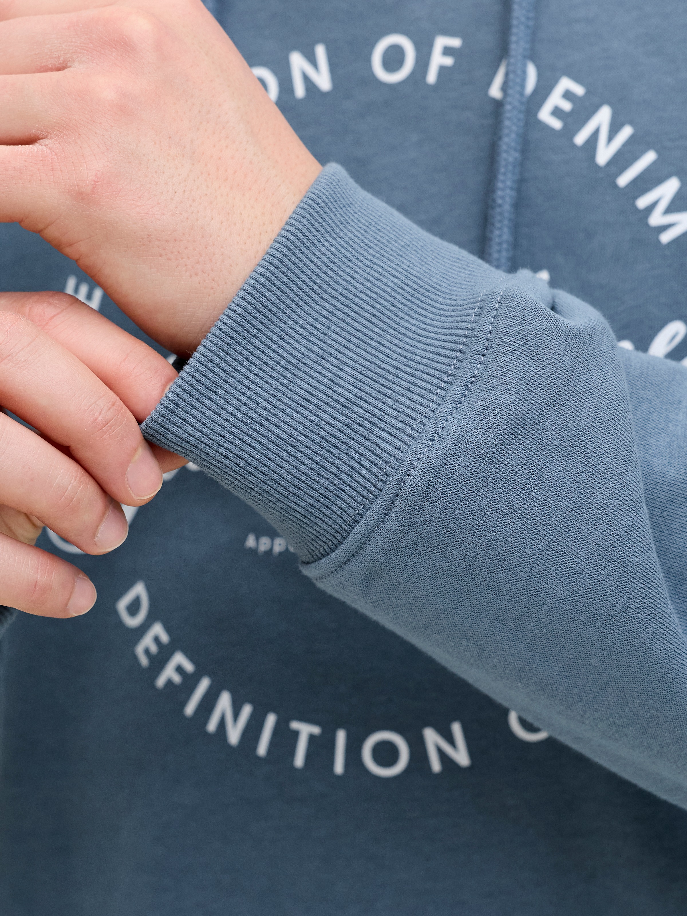 Kapuzensweatshirt JACK & JONES "JJGRAYSON SWEAT HOOD", Herren, Gr. XL, blau mirage, angeraute Sweatware, Obermaterial: 60% Polyester, 40% Baumwolle, bedruckt, regular fit, Rippbündchen, Sweatshirts 2