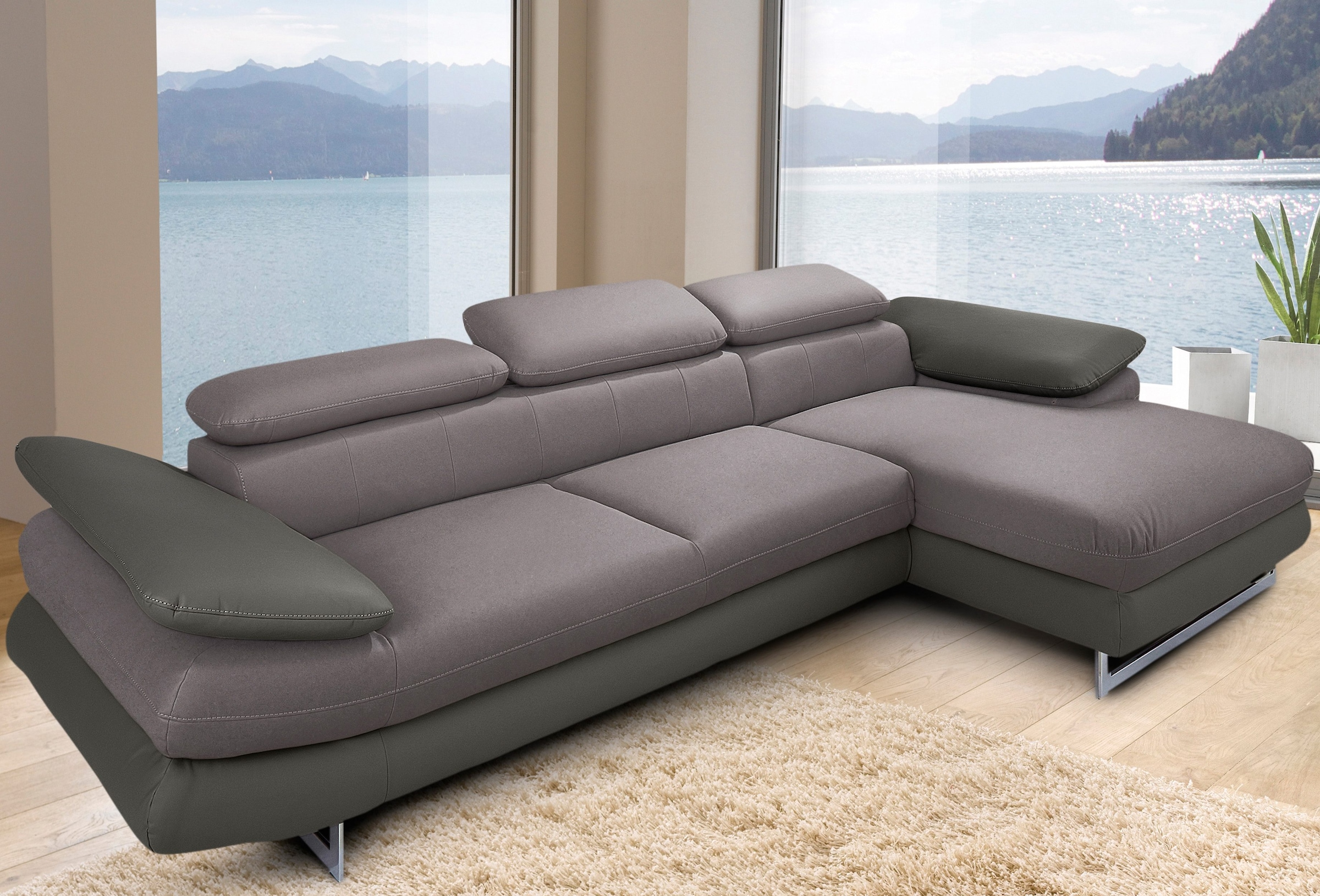 COTTA Ecksofa "Solution L-Form, B:286cm,modern mit Relaxarmlehne, Wellenunterfederung" mit Arm- & Kopfteilverstellung, wahlweise mit Schlaffunktion