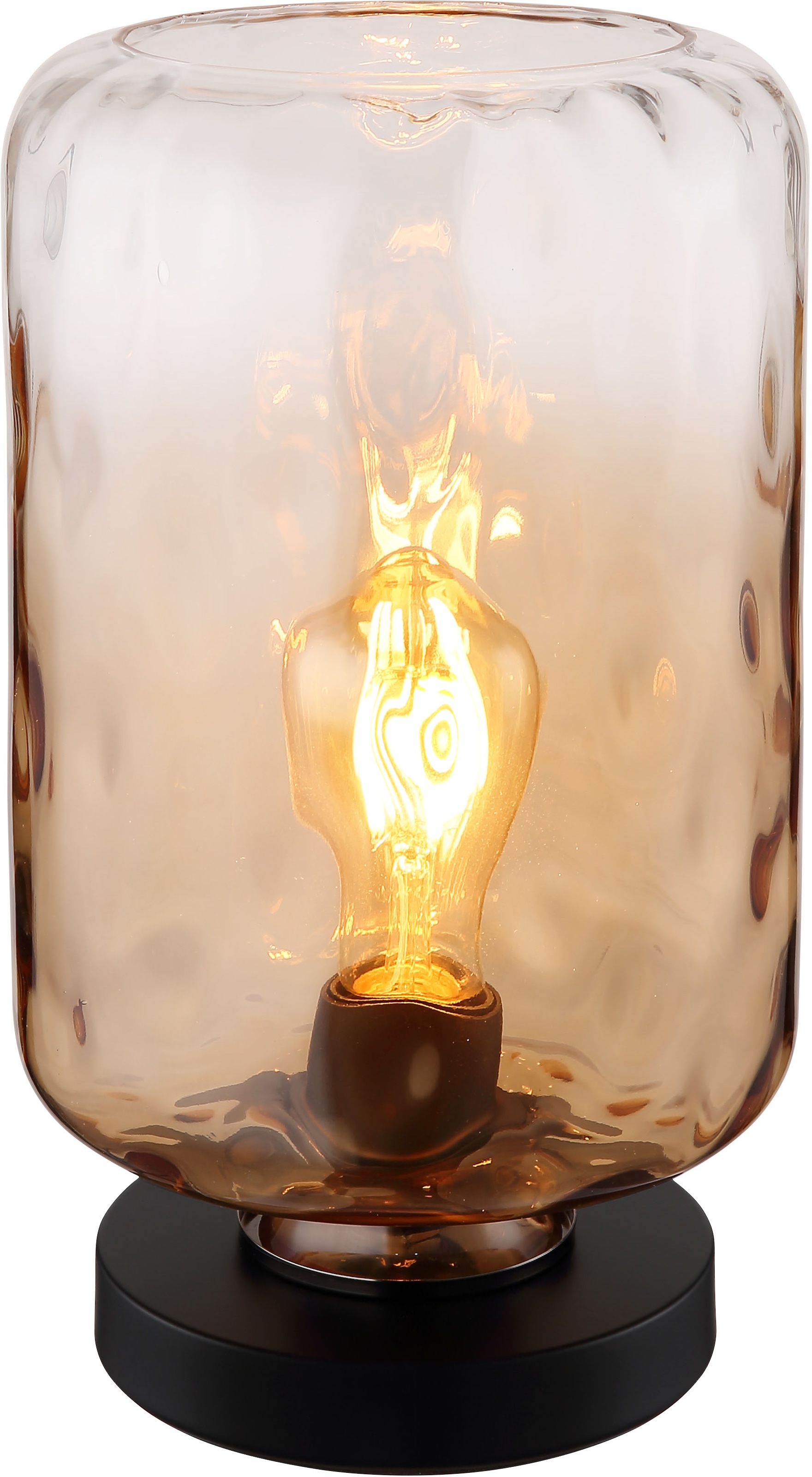 GLOBO LIGHTING Tischleuchte »DARINA«, Leuchtmittel E27 | ohne Leuchtmittel, Tischlampe/schwarz/Glas amber/Wohnzimmer/Schlafzimmer
