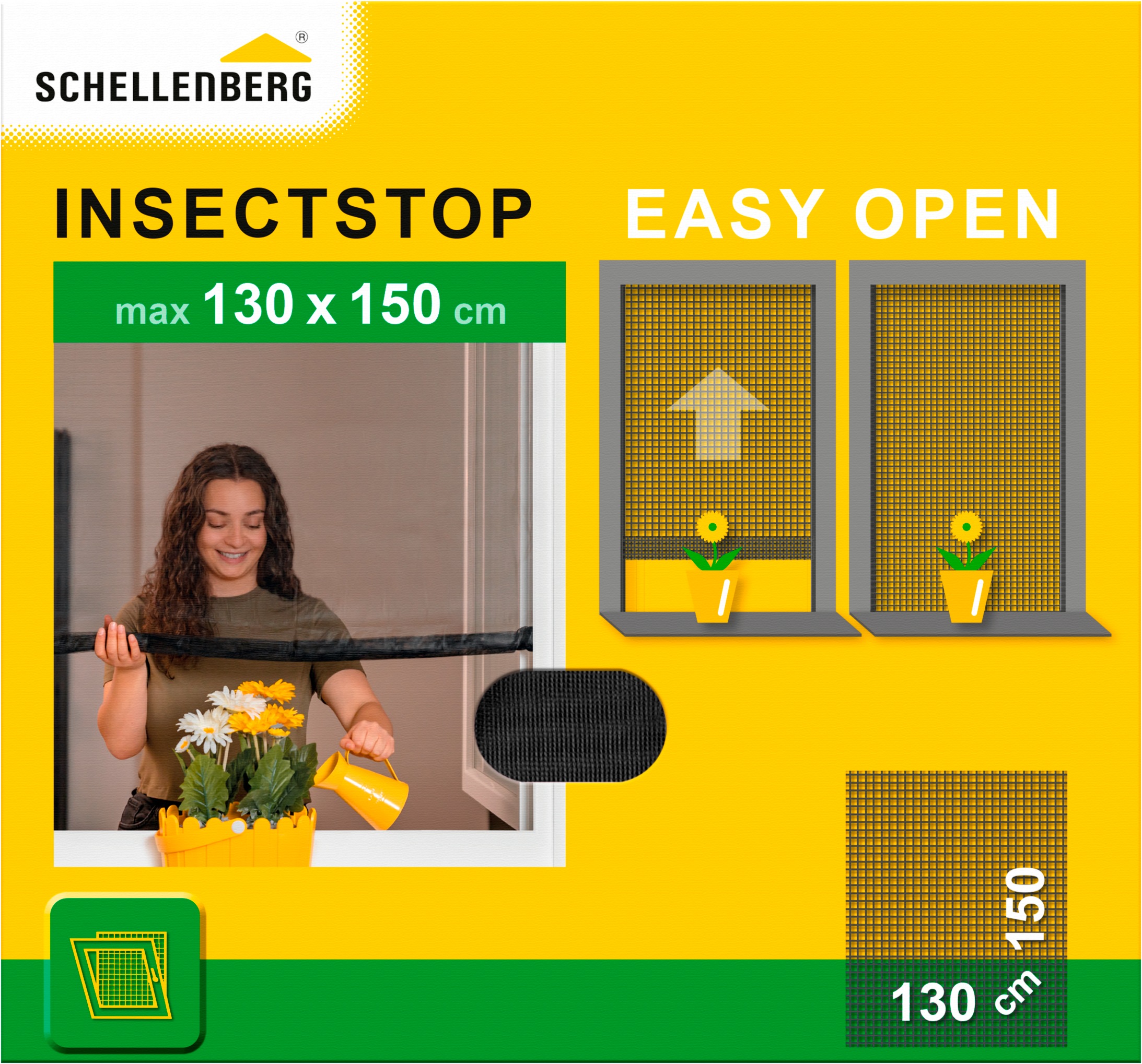 SCHELLENBERG Fliegengitter-Gewebe "Simply Open aufrollbar für Fenster, 3-er Pack" Set, 1 Stk. tlg. Klebe-Klett-Montage, 130 x 150 cm, anthrazit