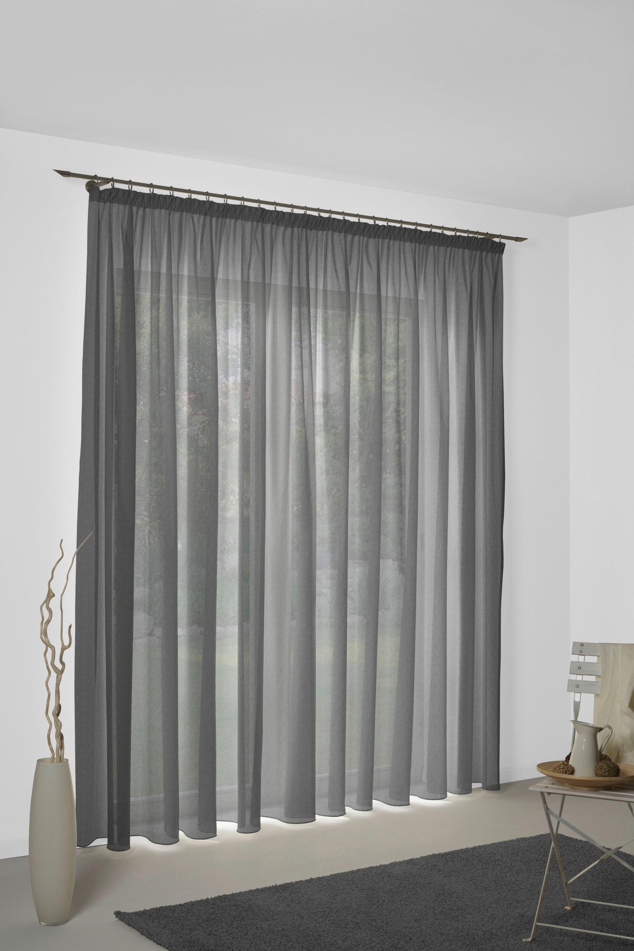 Vorhang WIRTH, B:141cm H:175cm, grau, Jacquard, Baumwolle, Polyester, Wohnzimmer, Gardinen, "Sunday", nach Maß