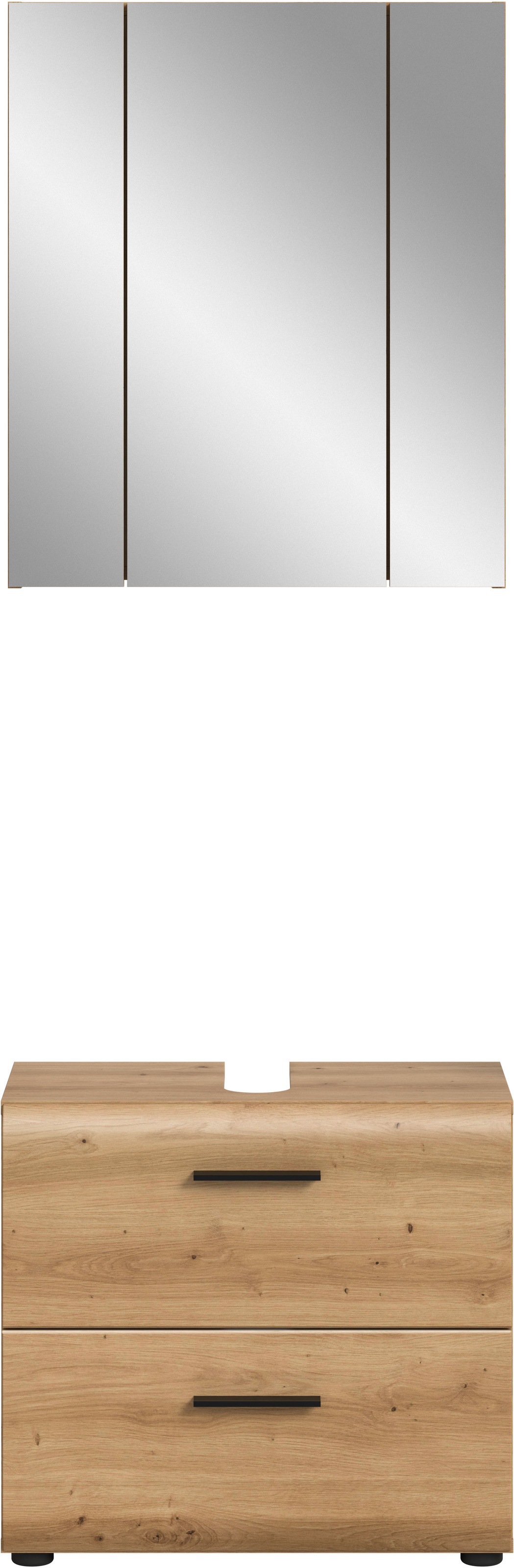 INOSIGN Badmöbel-Set »FLORENZ, TOPSELLER!, 2-teilige Badkombination, hochwertige MDF-Front«, (Set, 2 St., bestehend aus: 1 Waschbeckenunterschrank, 1 Spiegelschrank), Florenz, Badkombination 2-tlg., Artisan Oak NB, WBU, Spiegelschrank