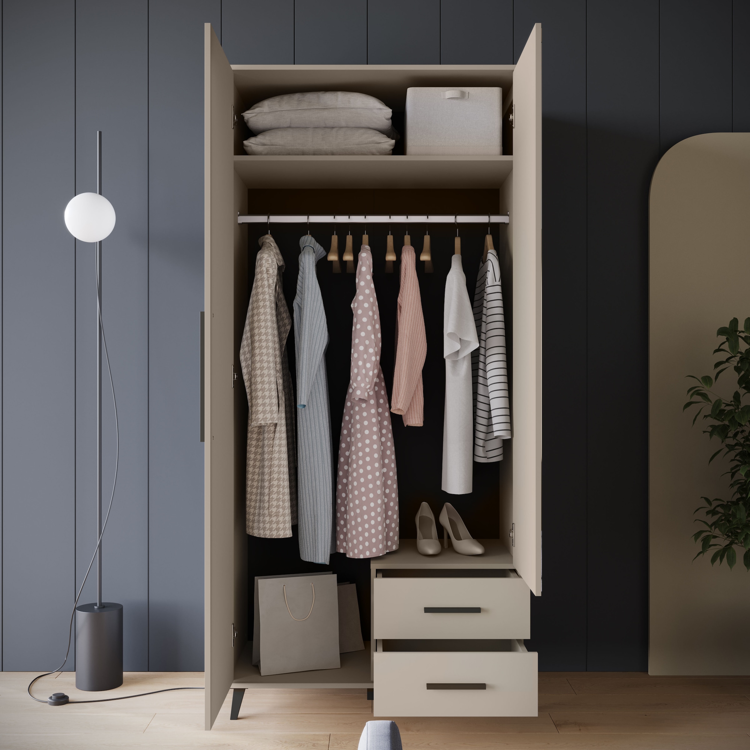 INOSIGN Kleiderschrank »Lagos, Garderobe«, (1 St.), Moderner Drehtürenschrank, FSC-zertifiziert, Schlafzimmerschrank