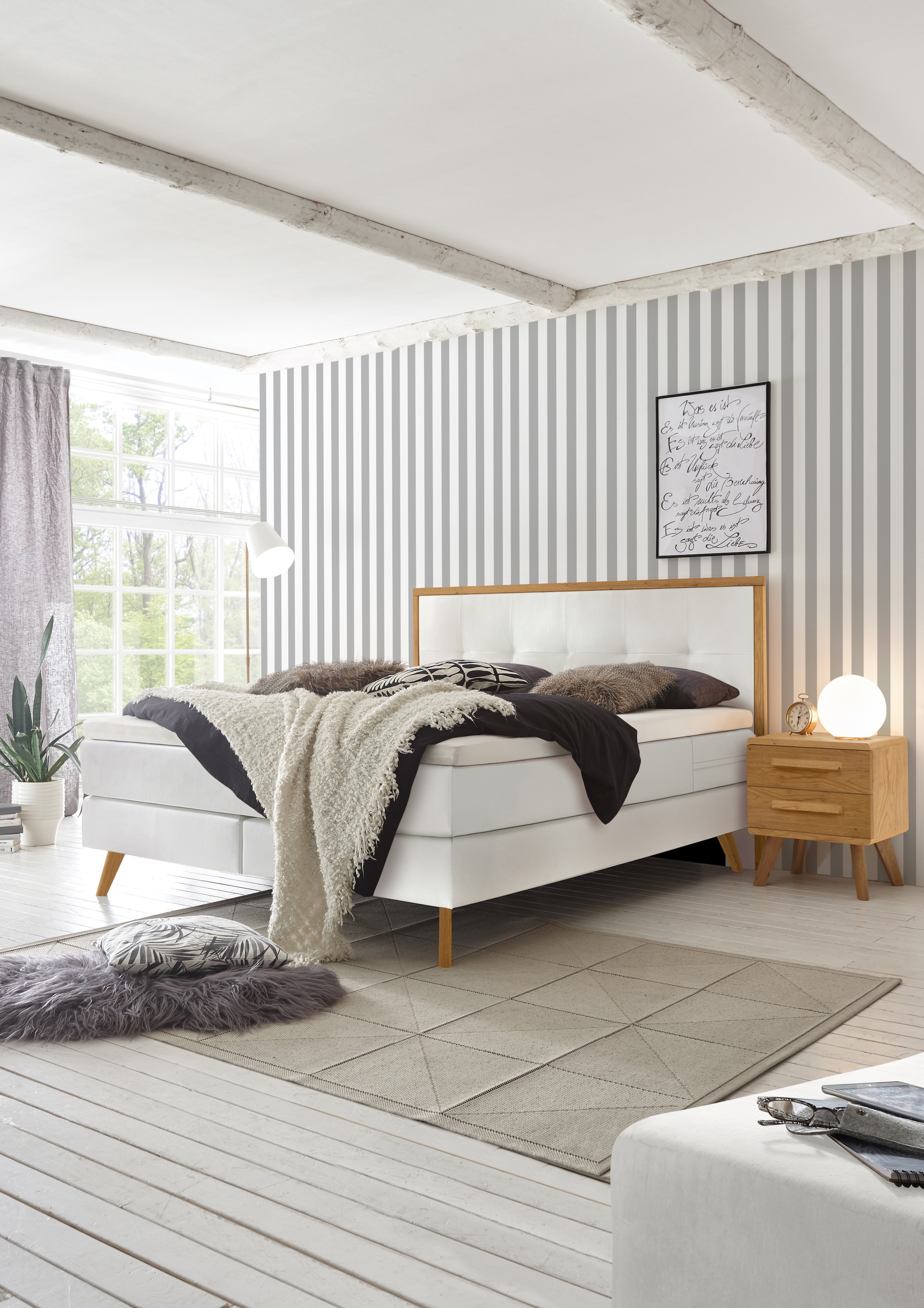 HASENA Boxspringbett Nordic, inkl. Topper, Kopfteilrahmen und Füsse aus massiver Eiche