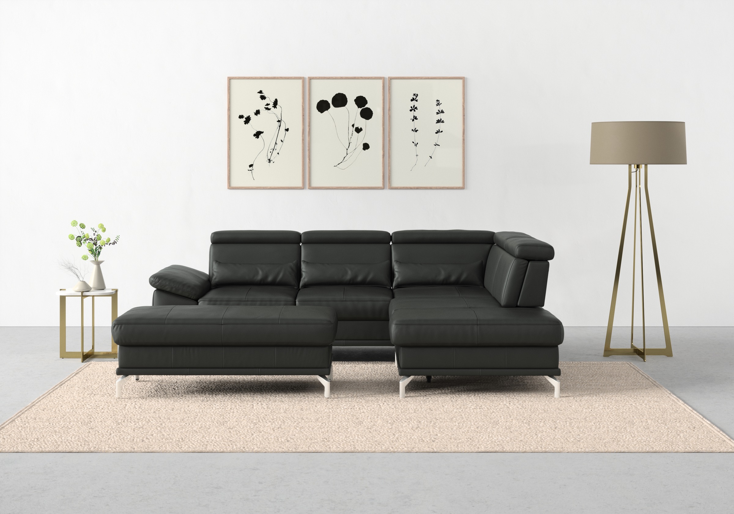 sit&more Ecksofa "Cabrio L-Form, B: 274 cm, mit Sitztiefen-, Arm- & Kopfteilverstellung" 3 Nierenkissen, Federkern, optional Schlaffunktion und Stauraum