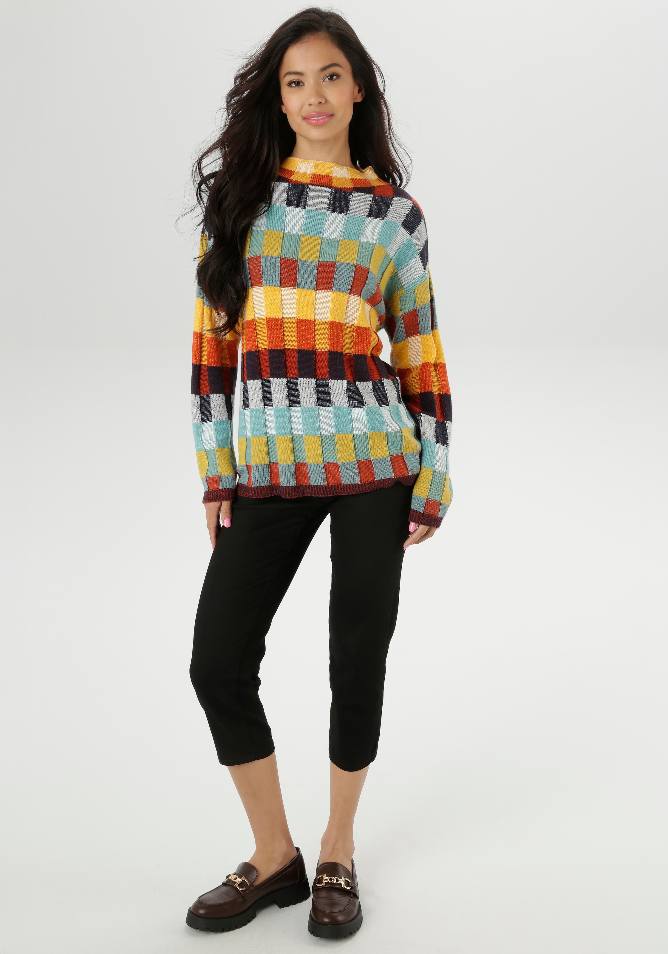 Aniston SELECTED Strickpullover, mit mehrfarbig strukturierten Karomuster - NEUE KOLLEKTION