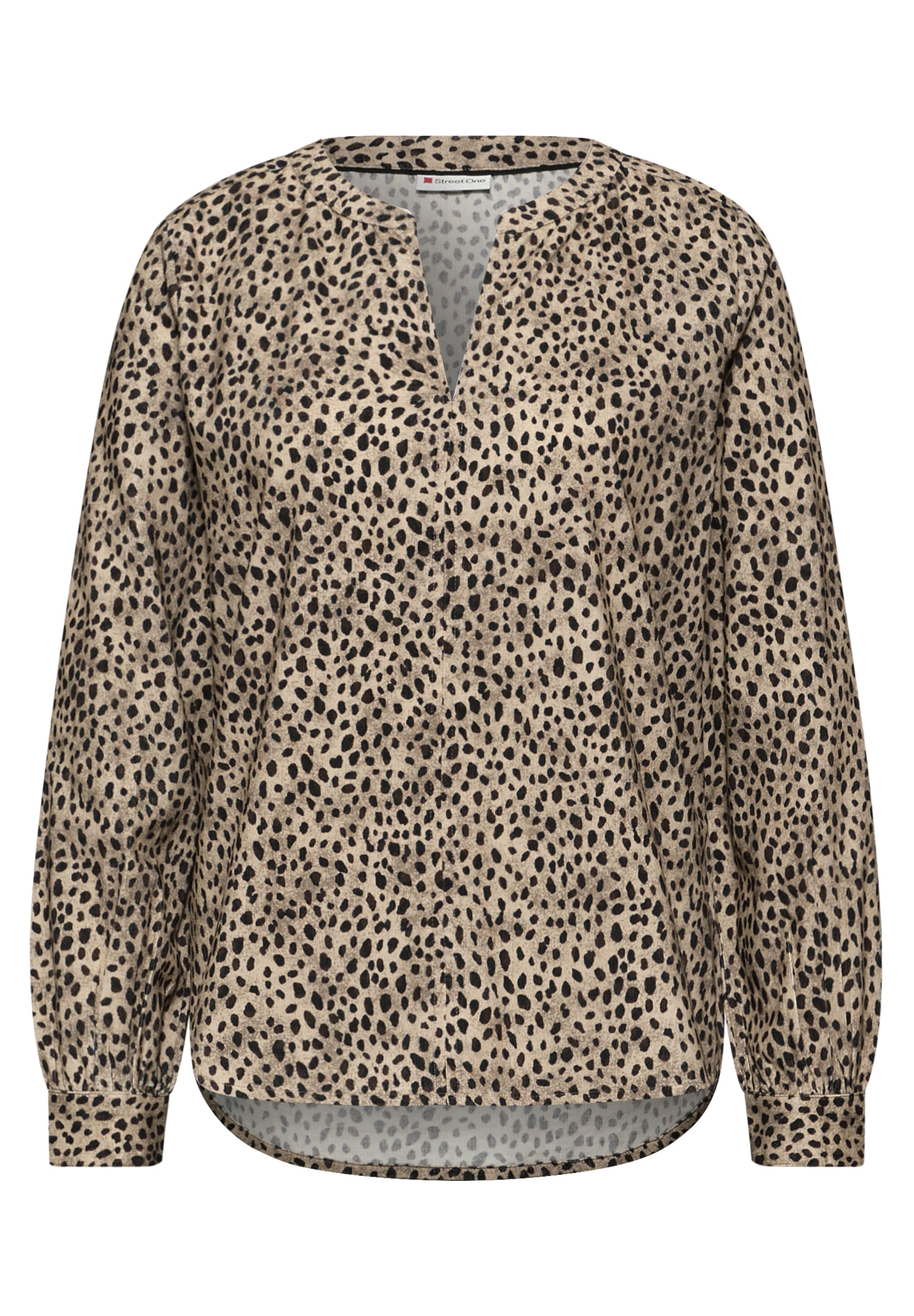 STREET ONE Langarmbluse mit geschlitztem Rundhalsausschnitt
