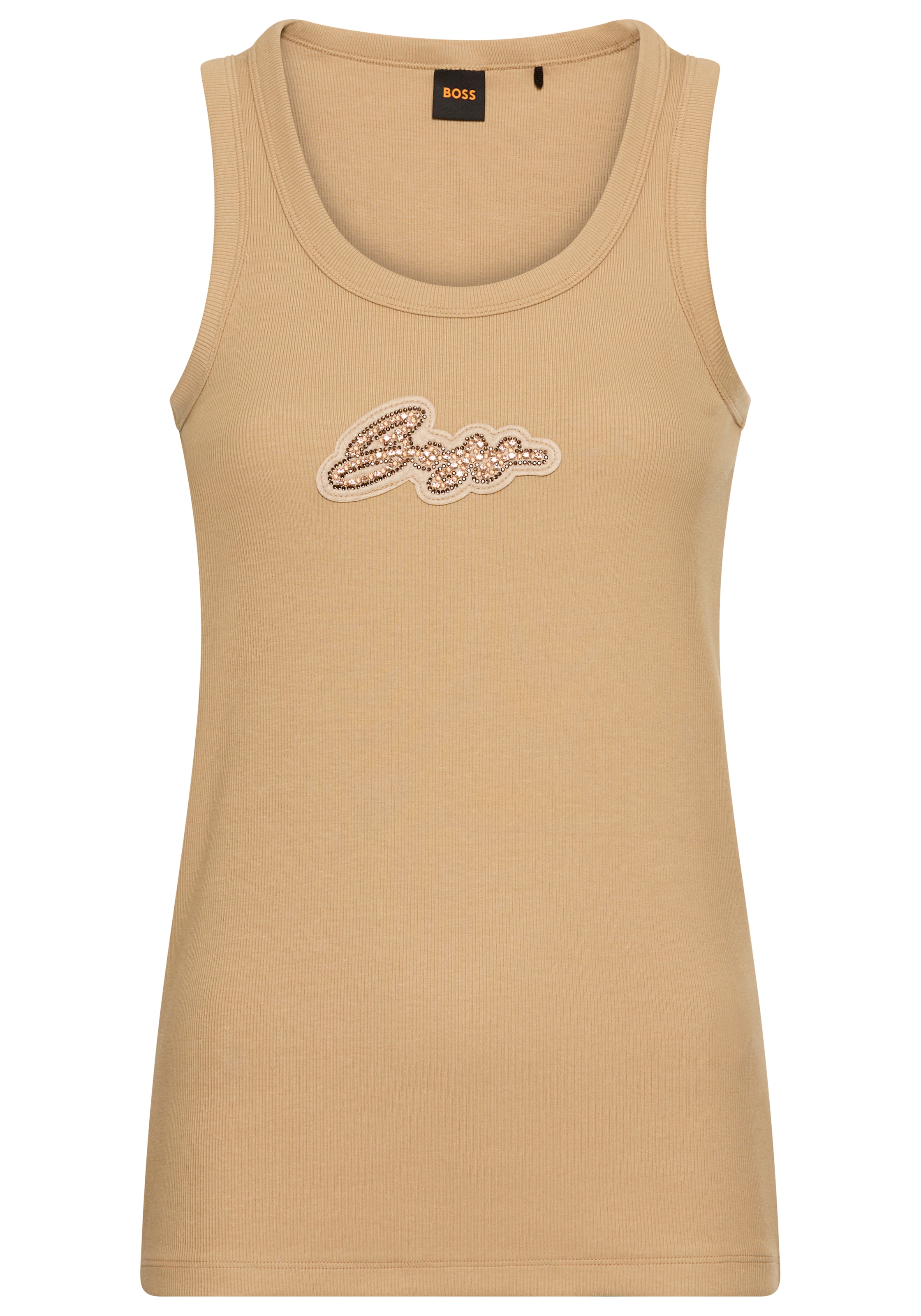 BOSS ORANGE Ripptanktop "Ematite Stonebadge Premium Damenmode", mit aufgest günstig online kaufen