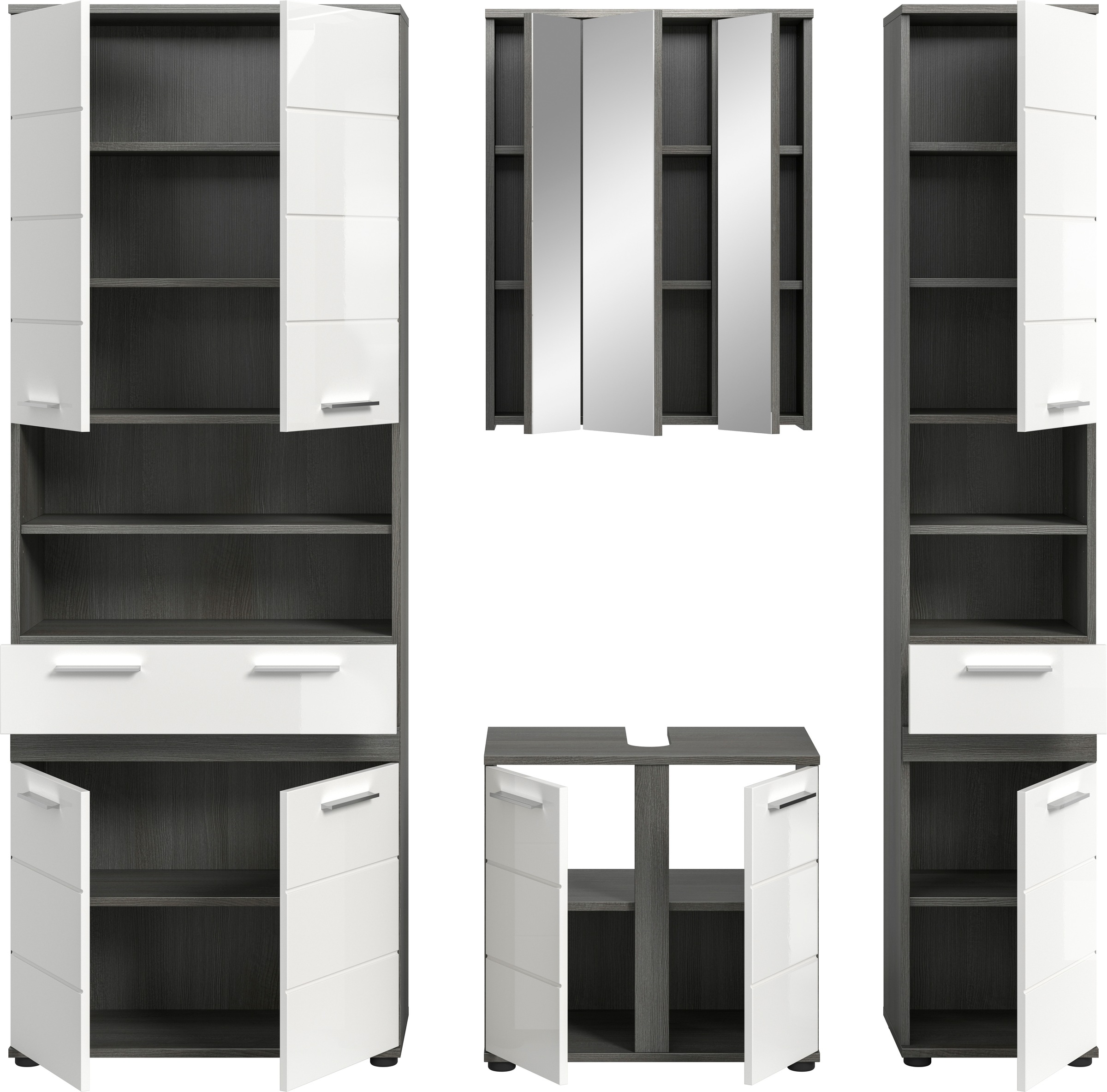 welltime Badmöbel-Set »LUCCA, 4-tlg. Badkombination, viel Stauraum, modernes Design« 4 Stk. tlg.