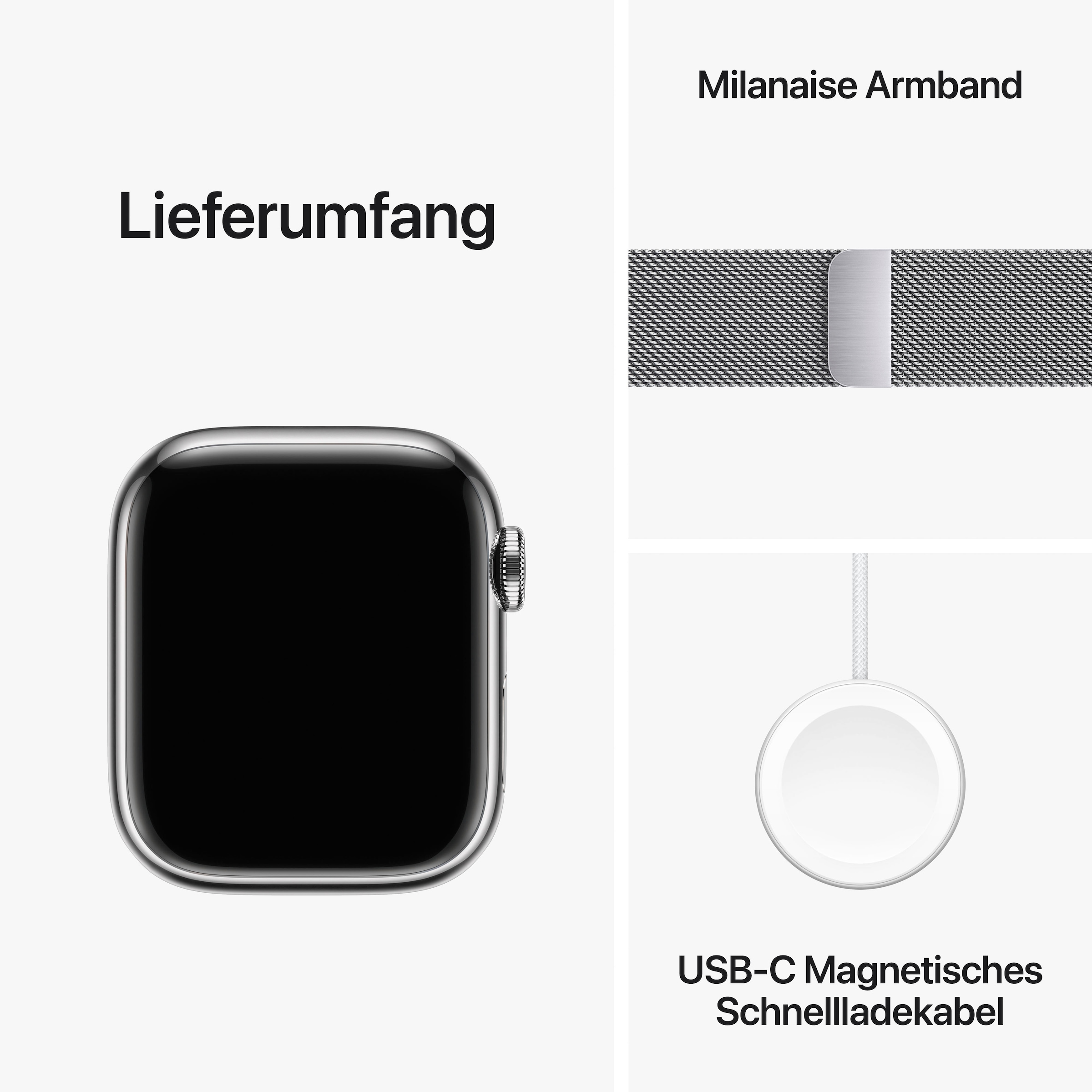 Apple Smartwatch »Watch Series 9 GPS + Cellular 41mm Edelstahl One-Size«, (Watch OS 10 Milanese Loop)