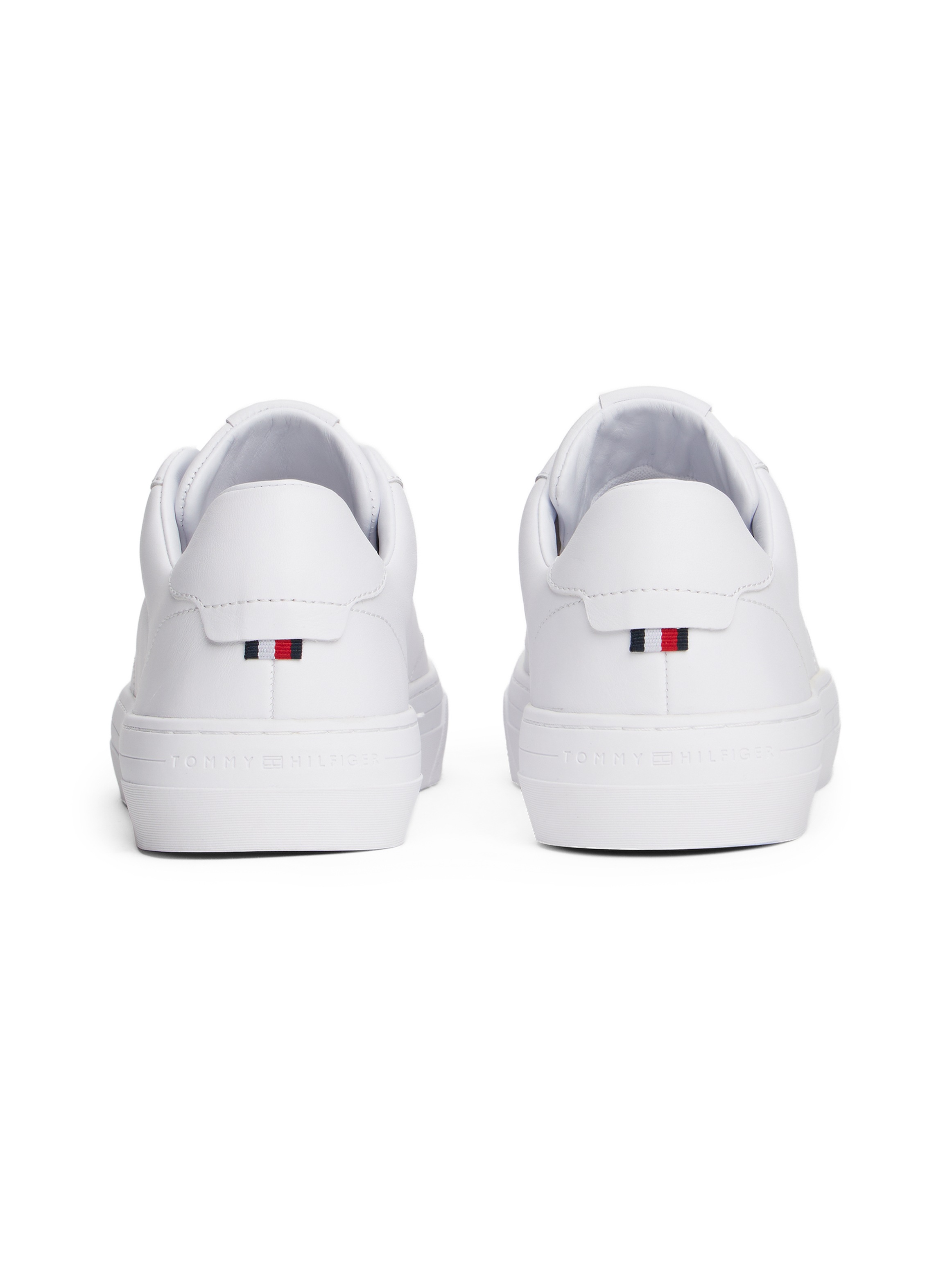Sneaker TOMMY HILFIGER "PREMIUM DRESS CUPSOLE LTH", Herren, Gr. 40, weiß, Nappaleder, Schuhe Sneaker, Freizeitschuh, Halbschuh, Schnürer mit Flaggen-Emblem an der Ferse 3