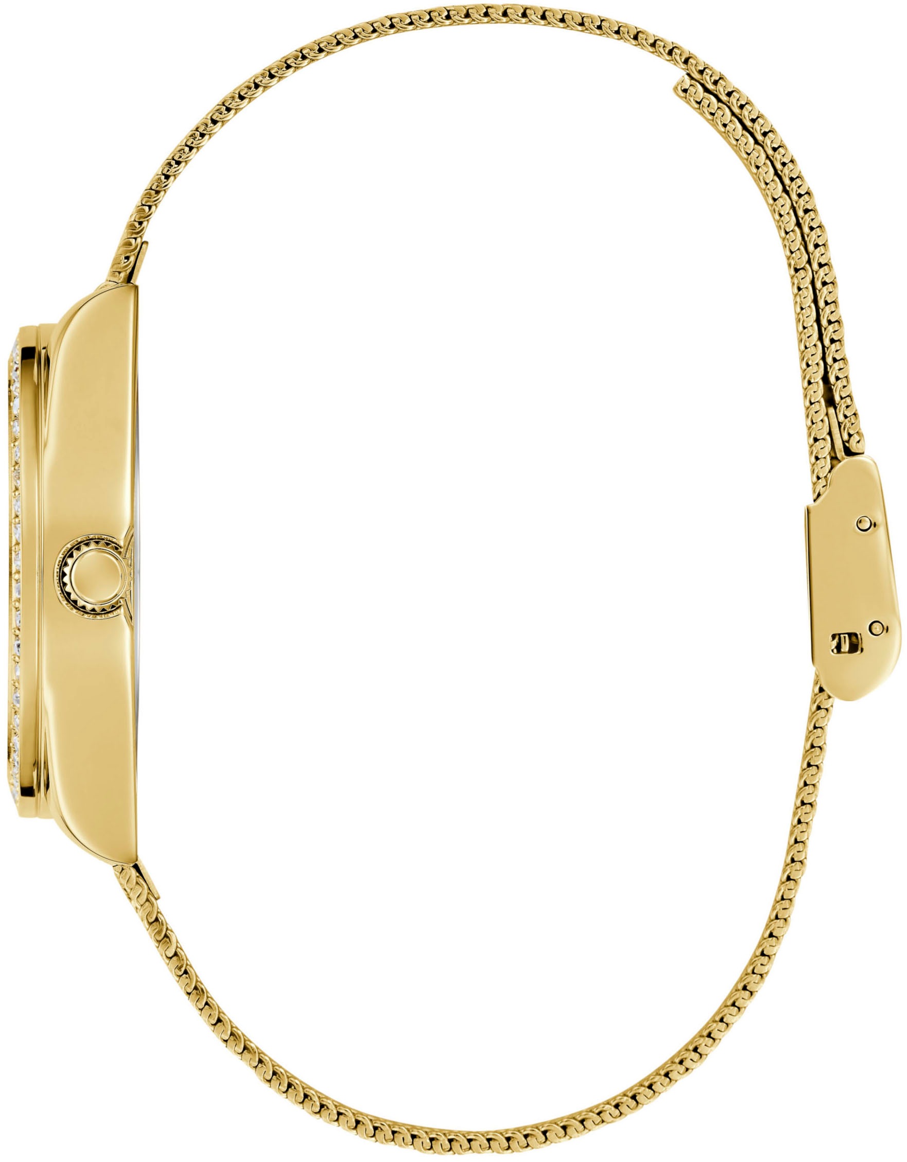 Guess Quarzuhr »BOA«, Armbanduhr, Damenuhr, Kristallsteine, Mineralglas, Edelstahlarmband