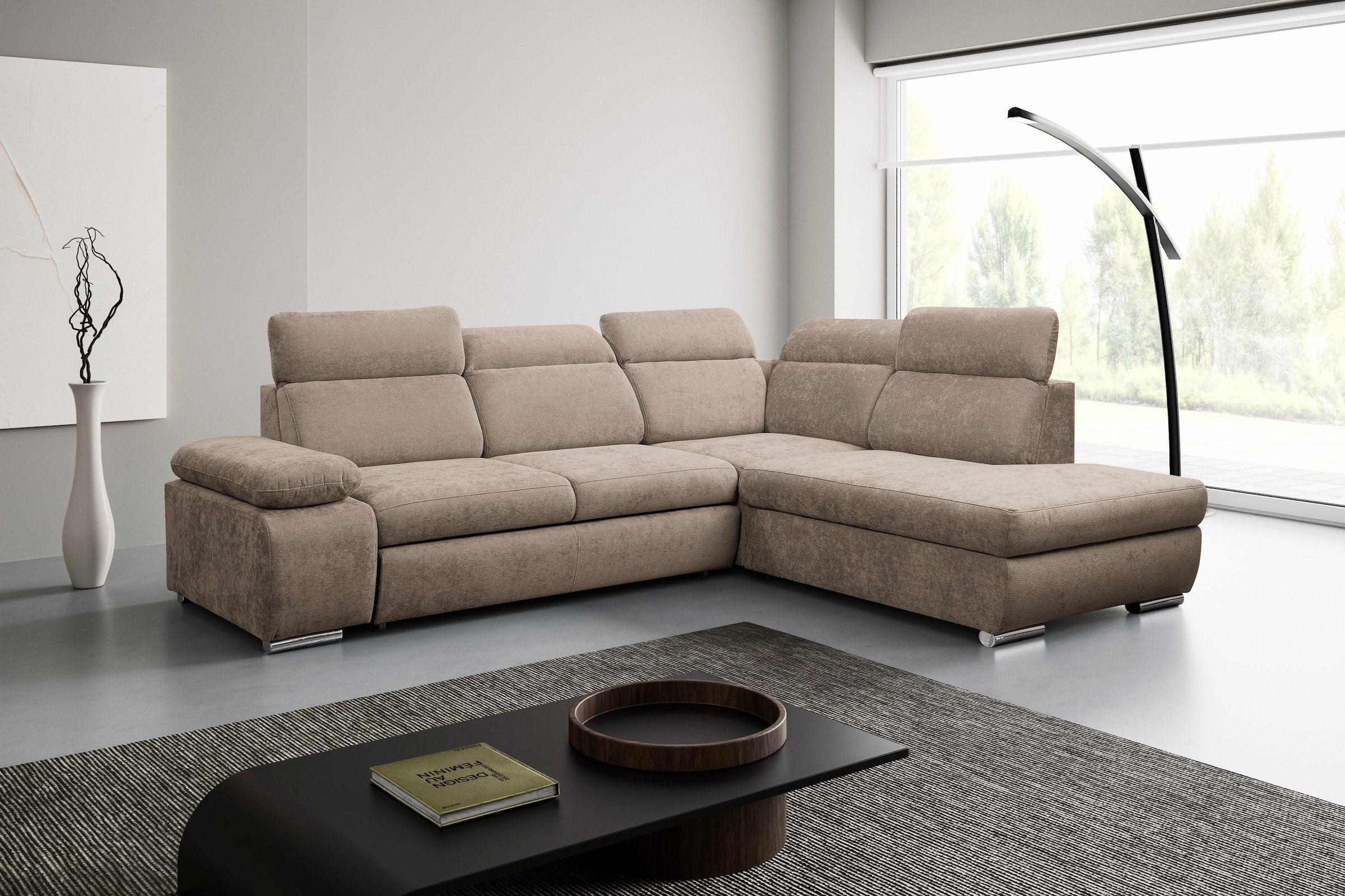 WERK2 Ecksofa "Alicante 280 x 230 cm Cord L-Form, modern und bequem" Chenille, L-Form, XXL, Schlaffunktion, Bettkasten