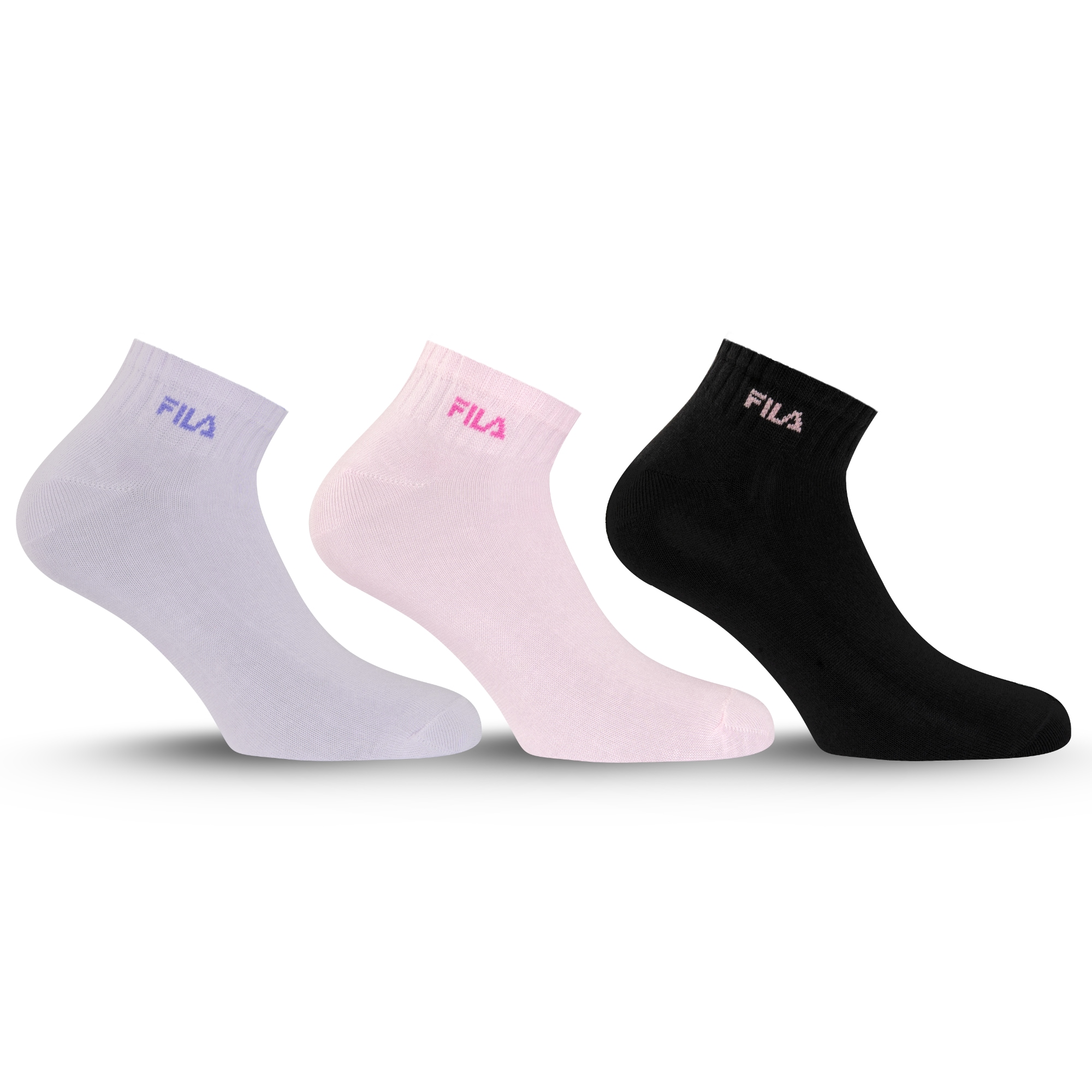 Fila Kurzsocken 3 Paar, Cotton-Mix, Rippenbündchen, Logoschriftzug