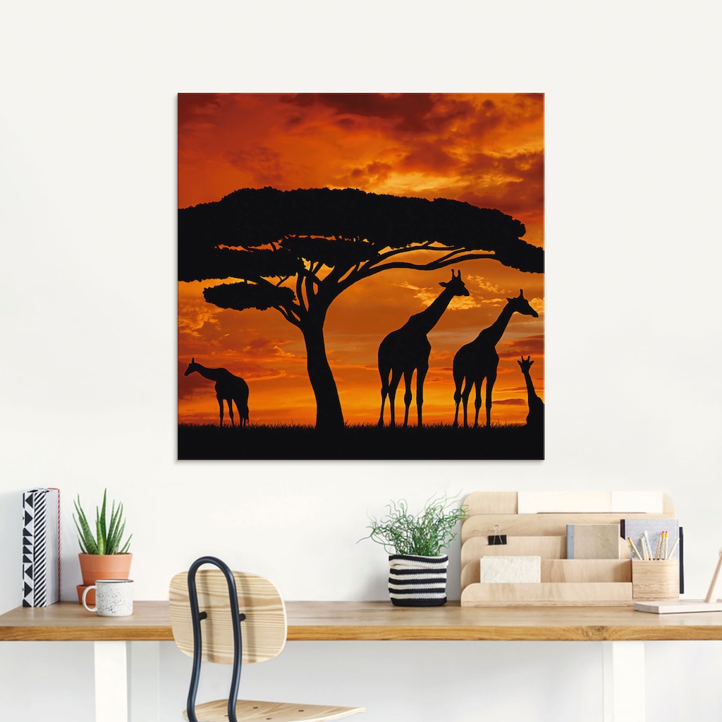 Artland Glasbild »Herde von Giraffen im Sonnenuntergang«, Wildtiere, (1 St.)