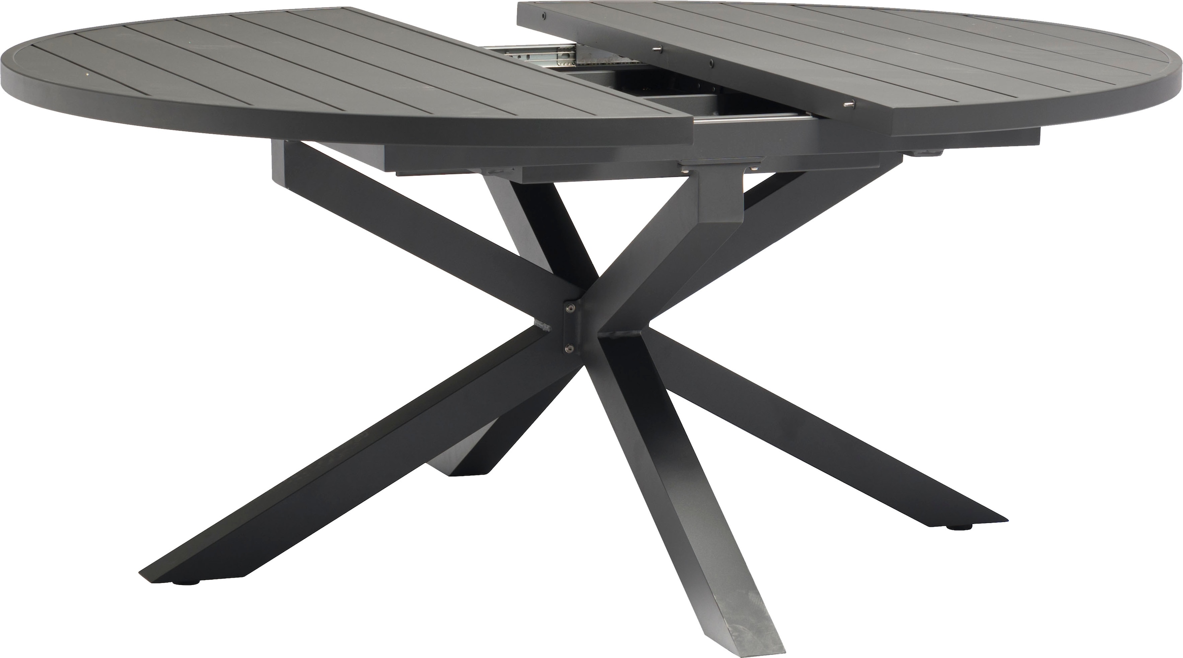 Destiny Garten-Essgruppe »COSTA HL ARONA«, (Set, 5 tlg., 1 Ausziehtisch, 4 Hochlehner verstellbar), (Set, 5-tlg., 4 Hochlehner, 1 Ausziehtisch Ø 120/170x75cm) Aluminium