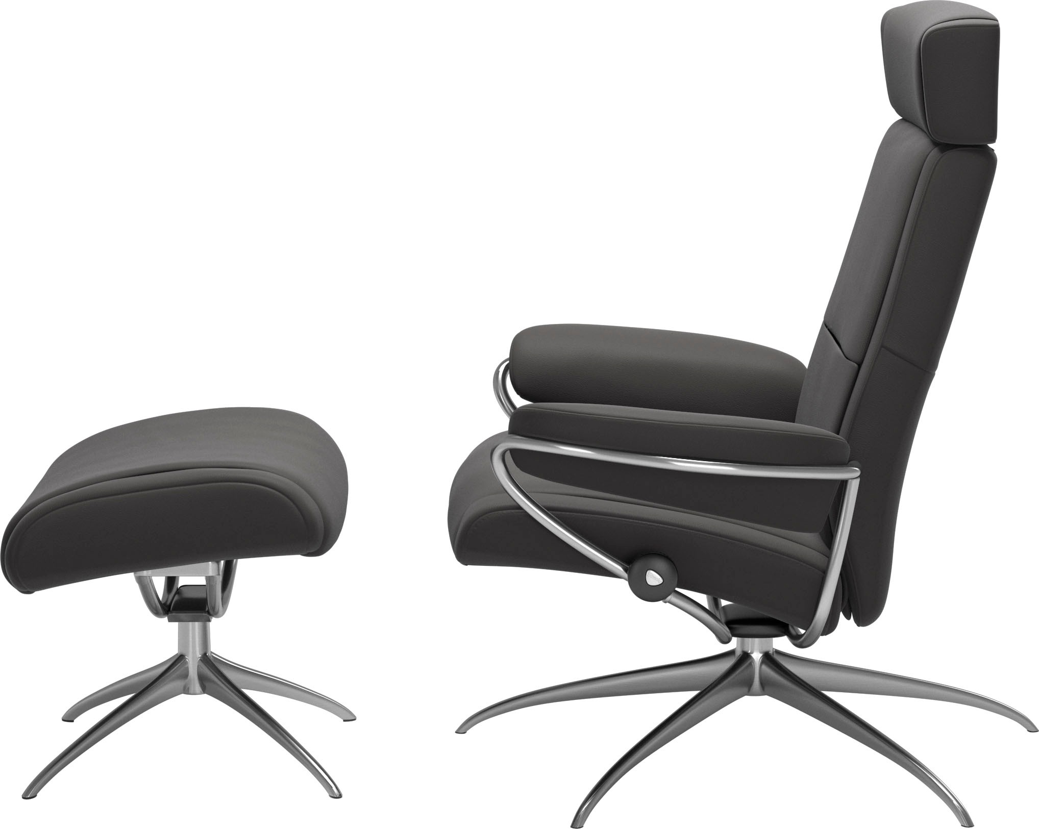 Stressless® Relaxsessel »Paris«, (Set, Relaxsessel mit Hocker), mit Hocker, Low Back mit Kopfstütze, mit Star Base, Gestell Chrom