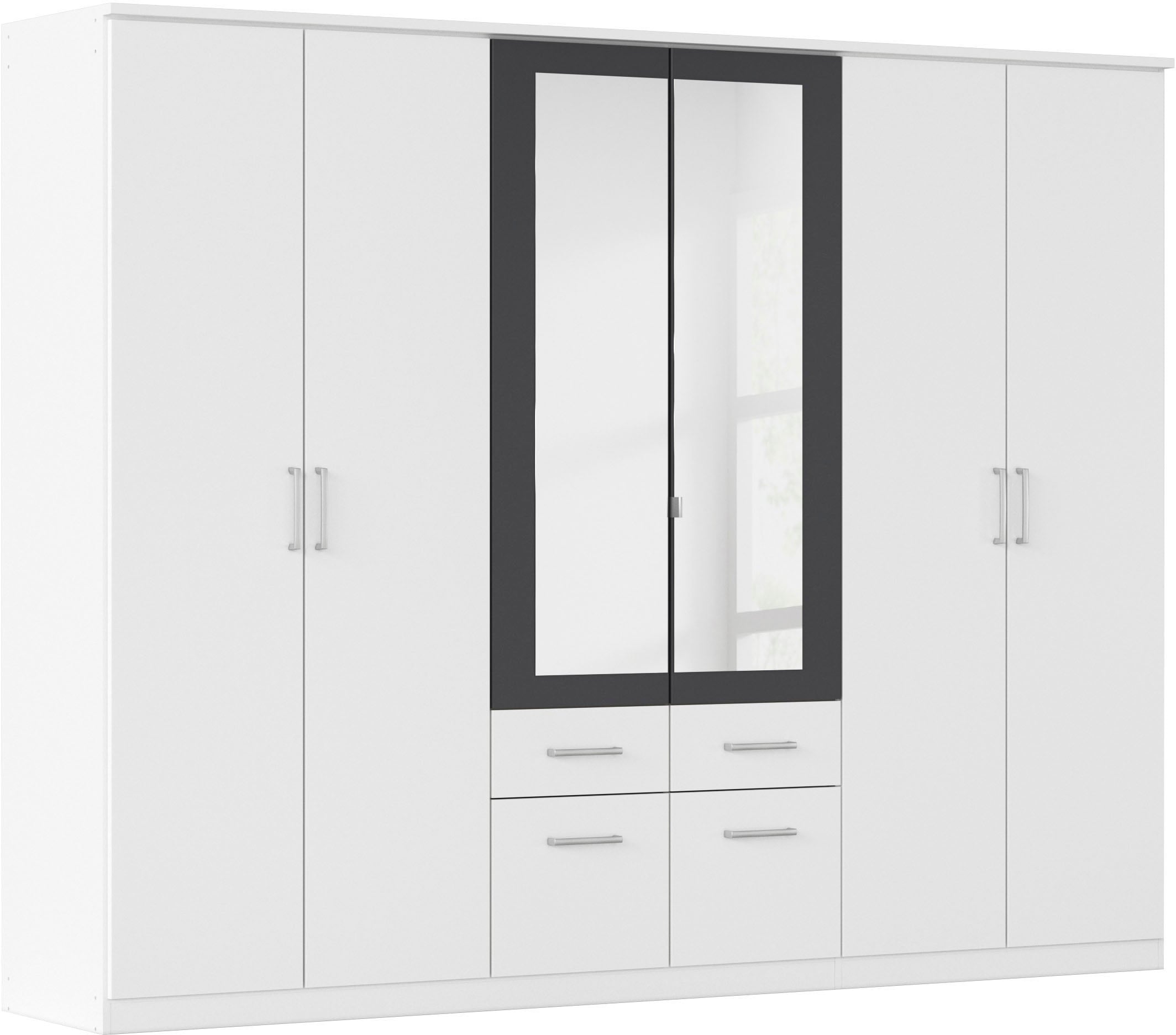 rauch 1100000002199 "Drehtürenschrank Schrank Garderobe BURANO" mit Schubladen und Spiegelumrandung in Farbabsetzung MADE IN GERMANY