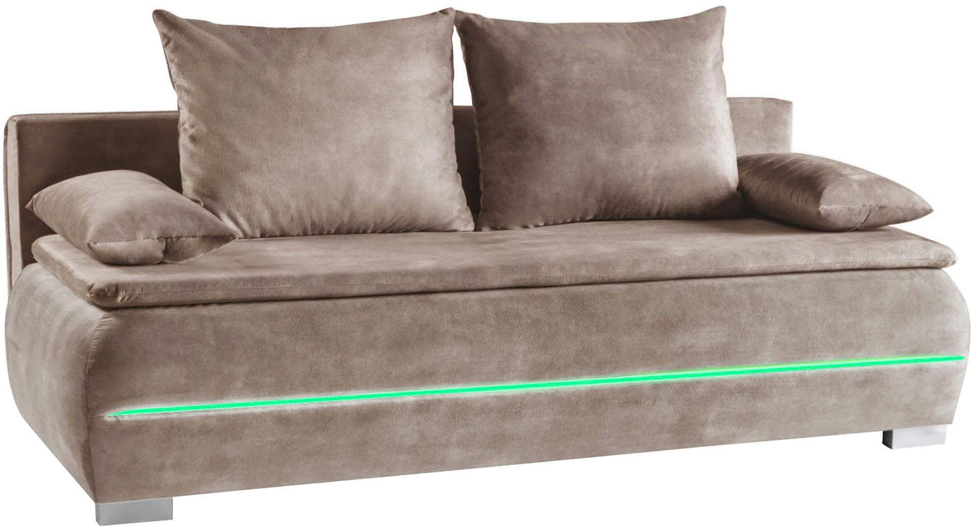 WERK2 Schlafsofa »Tekla 206 cm breit LED modern, Wellenunterfederung« Veloursstoff, Schlaffunktion, Bettkasten, LED-Beleuchtung