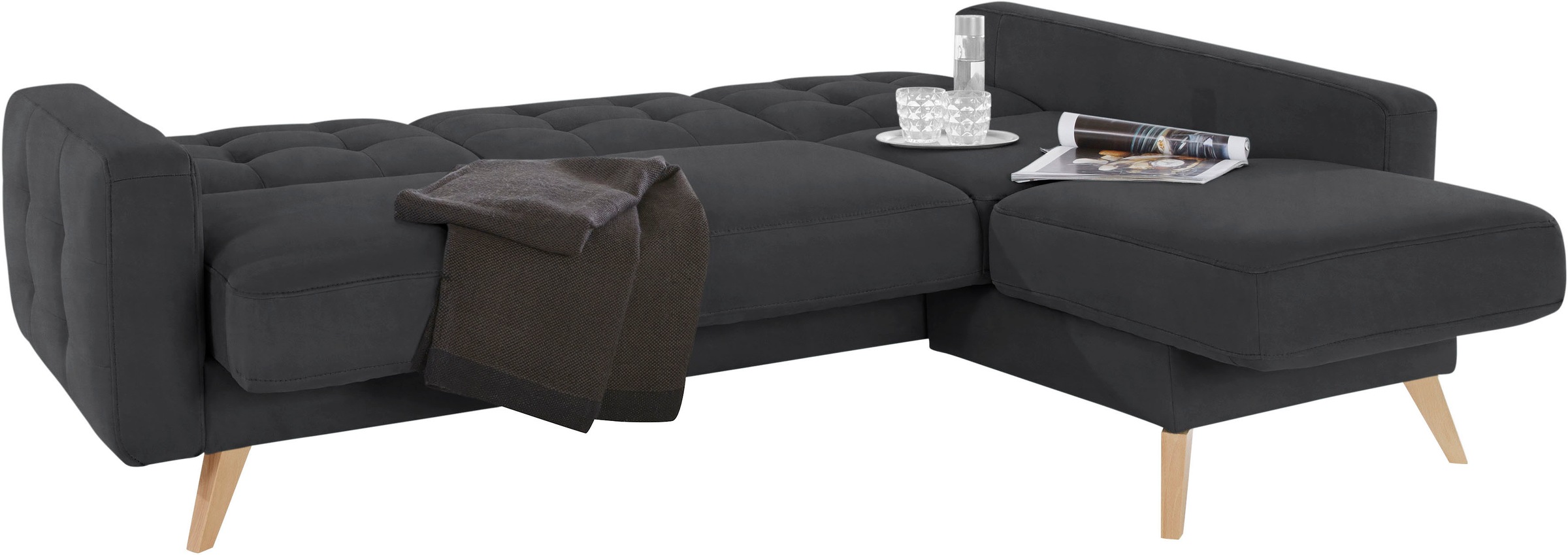 Ecksofa EXXPO - SOFA FASHION "Nappa, kompakt und komfortabel, bequem, zeitloses Design, L-Form", grau, B:222cm H:87cm T:156cm, Samtvelours (100% Polyester);Webvelours (100% Polyester), Sofas, Ecksofa, tolle Detailverarbeitung, inkl. Bettfunktion und Bettk 2