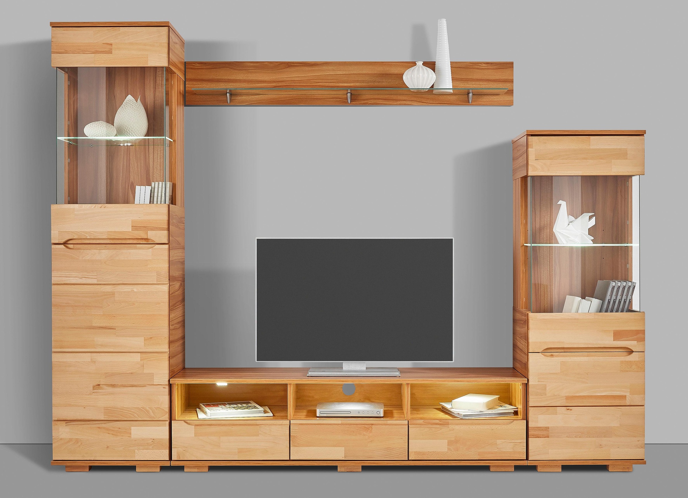 Home affaire Wohnwand "Vetro,Fronten Massivholz,Korpus Holzwekstoff,Griffmu günstig online kaufen